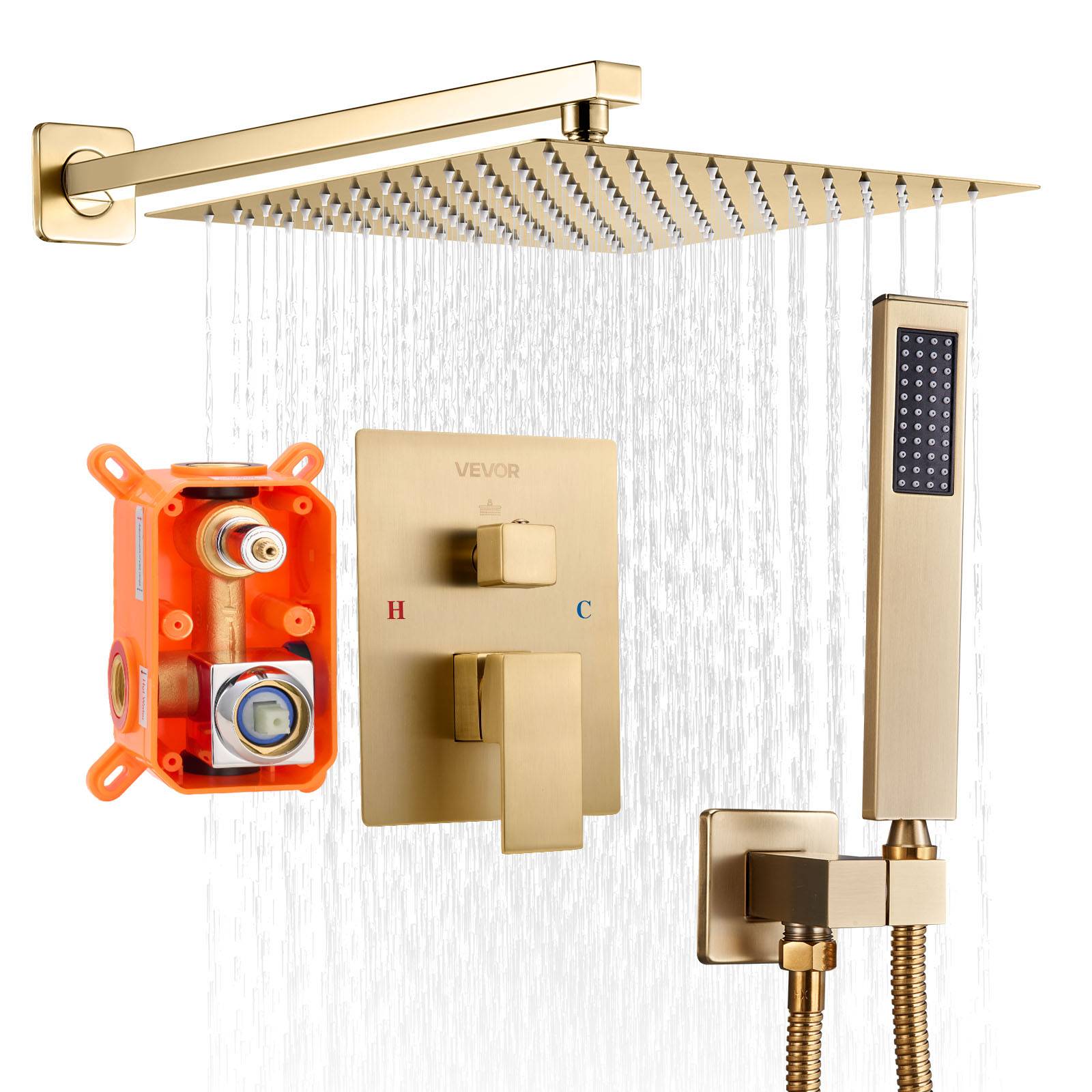 Vevor - VEVOR Kit de Douche avec Douchette de Tête Carrée 30,5 cm et à Main Or Brossé