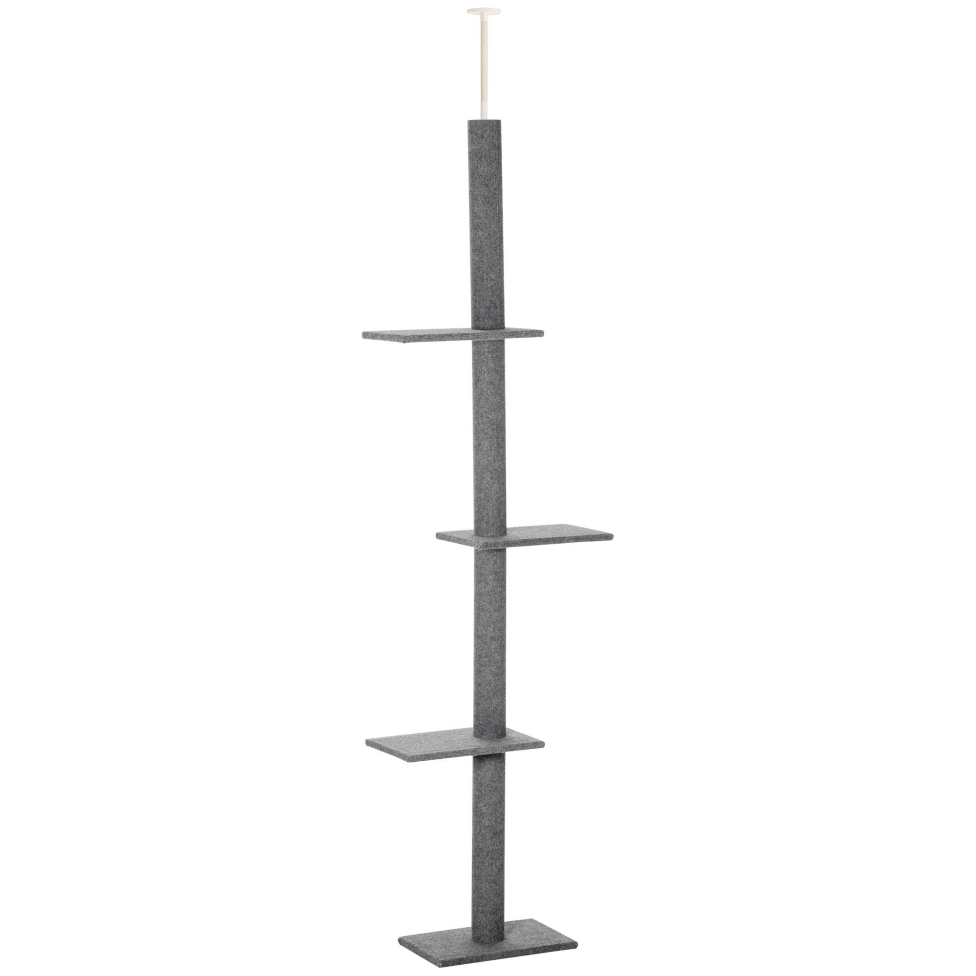 Arbre à chat PawHut jusqu'au plafond, hauteur 228-260 cm, plusieurs niveaux, pour petits et grands chats, gris