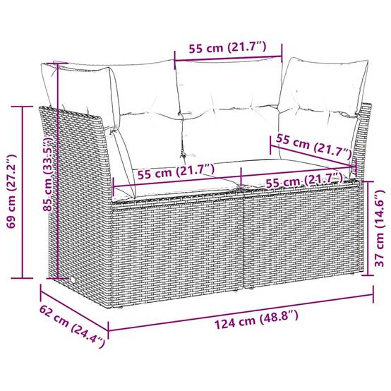 Canapé de jardin | Canapé D'extérieur | Sofa De Jardin 2 places et coussins gris clair résine tressée Maison Chic - Image 9