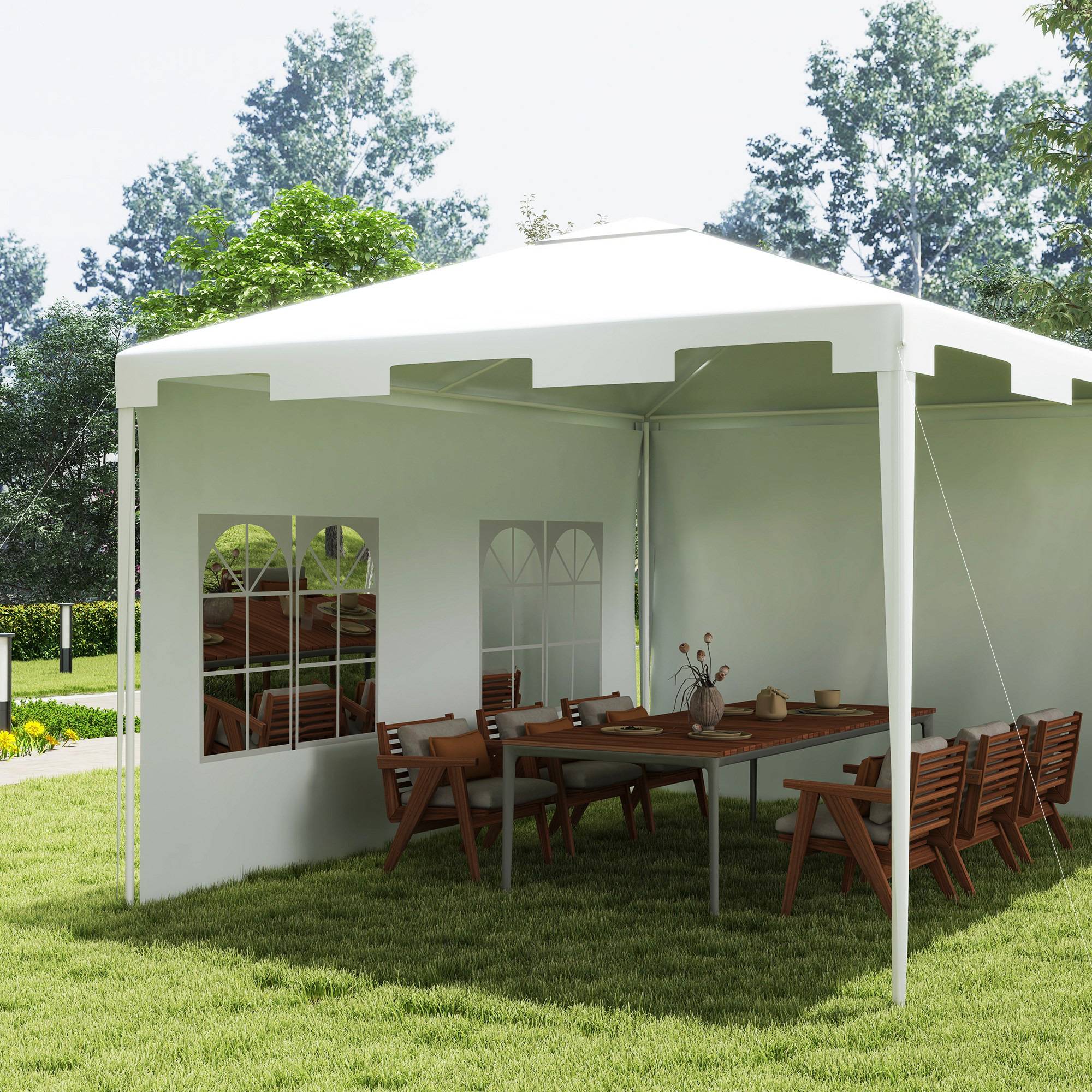 ComfortXL - Tonnelle de Jardin Acier 4x3 m Barnum Démontable avec 2 Parois Latérales Blanc - ComfortXL Outdoor Living - Image 9