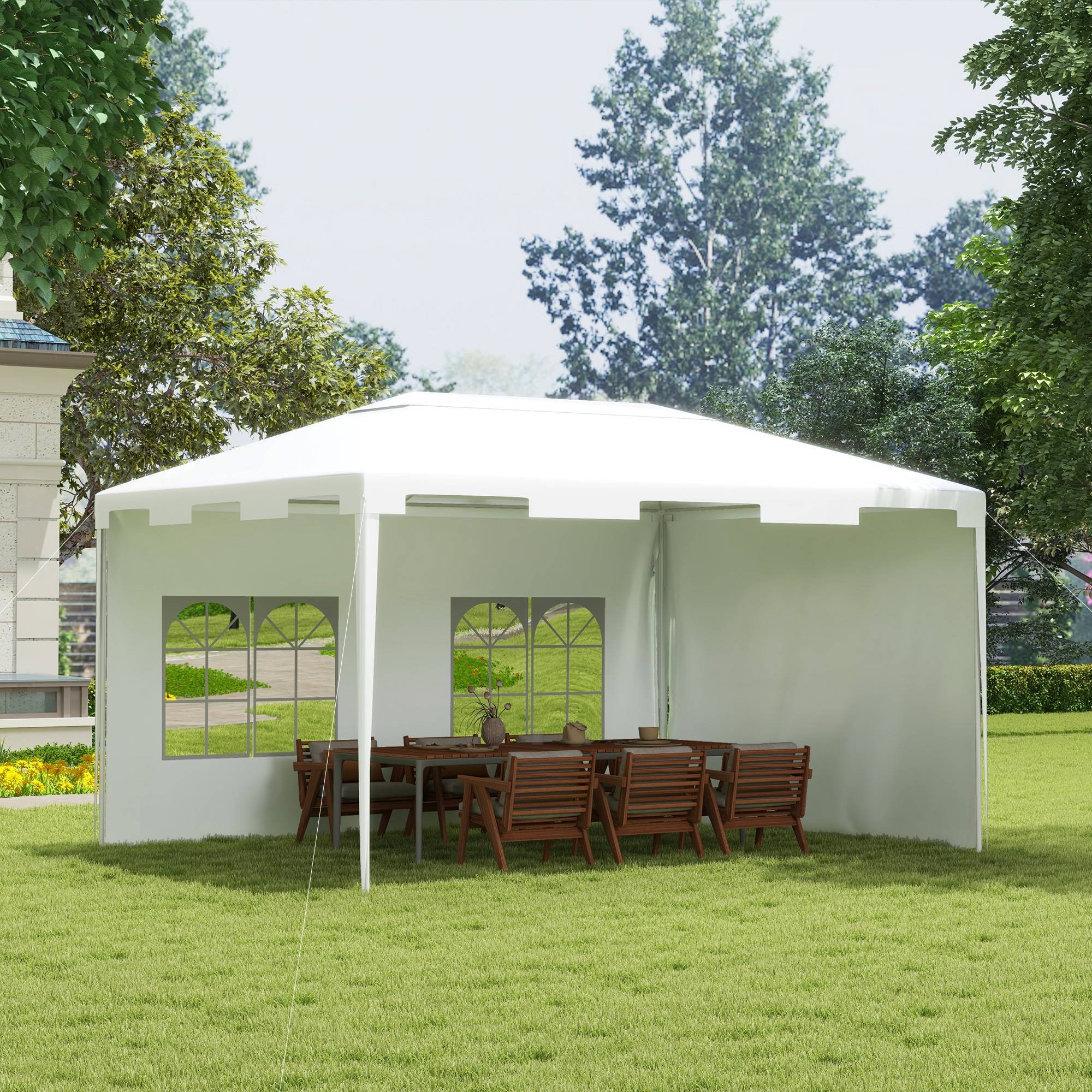 ComfortXL - Tonnelle de Jardin Acier 4x3 m Barnum Démontable avec 2 Parois Latérales Blanc - ComfortXL Outdoor Living - Image 3