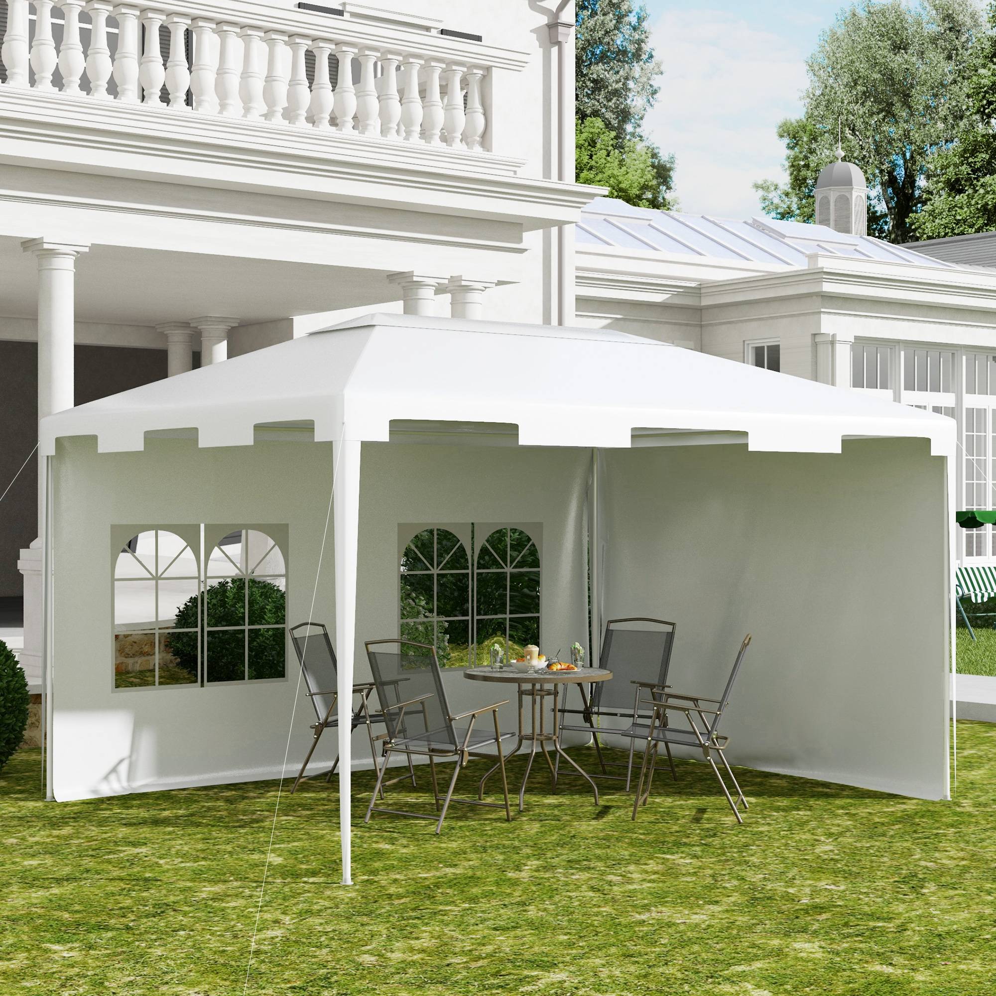 ComfortXL - Tonnelle de Jardin Acier 4x3 m Barnum Démontable avec 2 Parois Latérales Blanc - ComfortXL Outdoor Living - Image 4