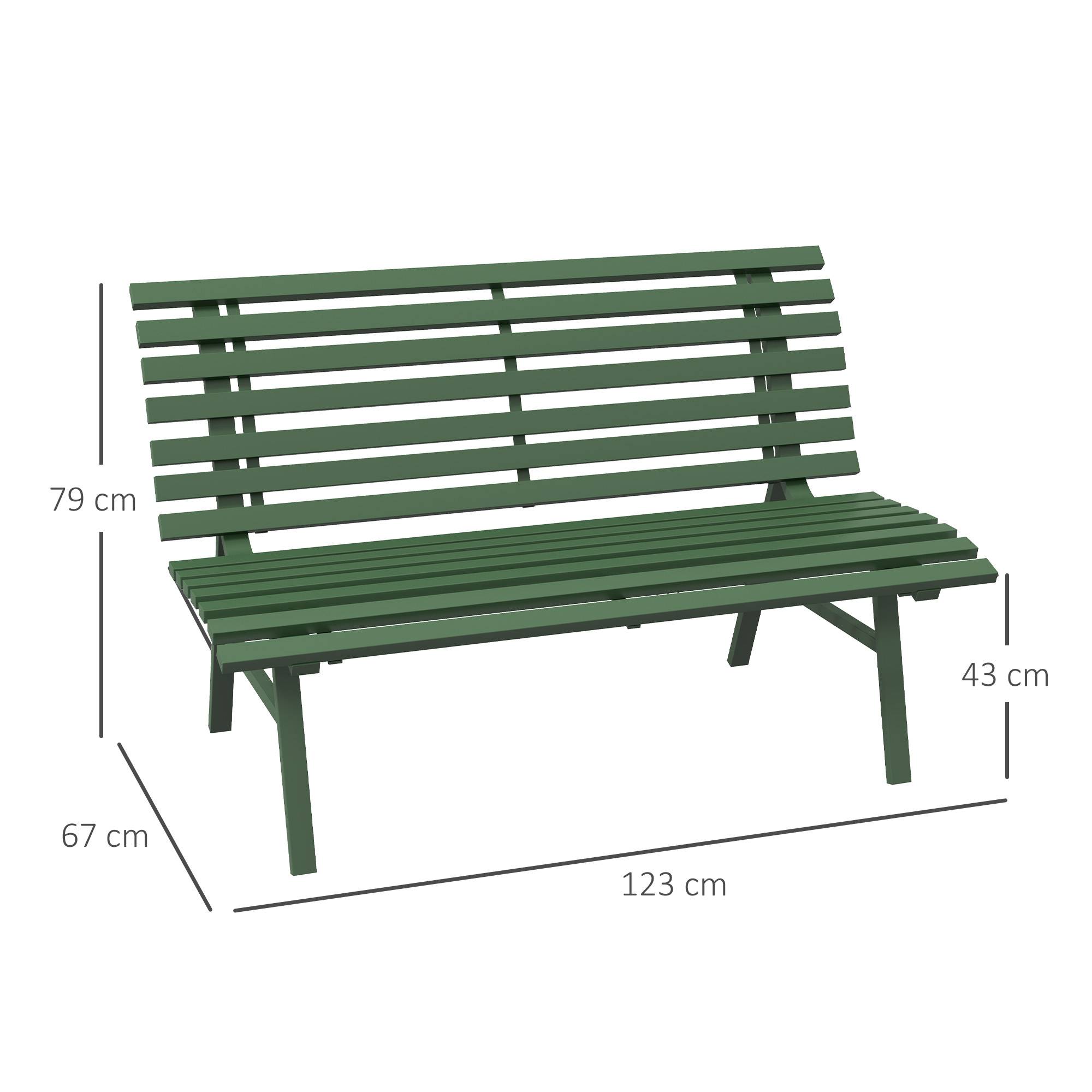 Banc de jardin, banc de parc, structure à lattes, résistant aux intempéries, aluminium, 123 x 67 x 79 cm, vert - Image 5