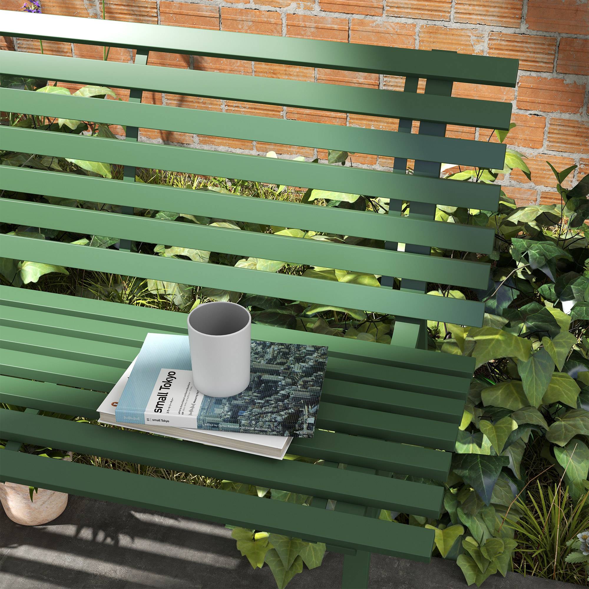 Banc de jardin, banc de parc, structure à lattes, résistant aux intempéries, aluminium, 123 x 67 x 79 cm, vert - Image 9
