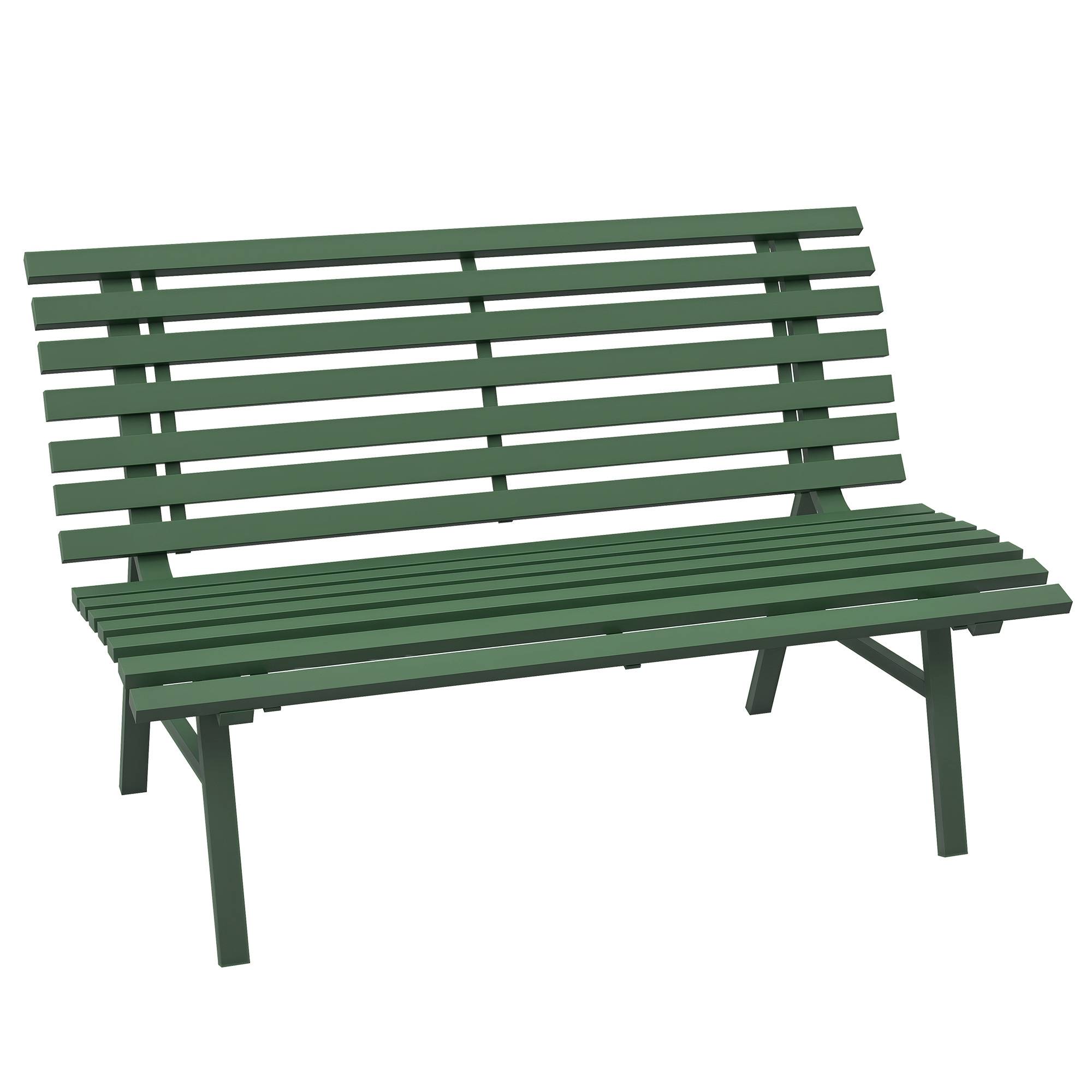 Banc de jardin, banc de parc, structure à lattes, résistant aux intempéries, aluminium, 123 x 67 x 79 cm, vert - Image 1
