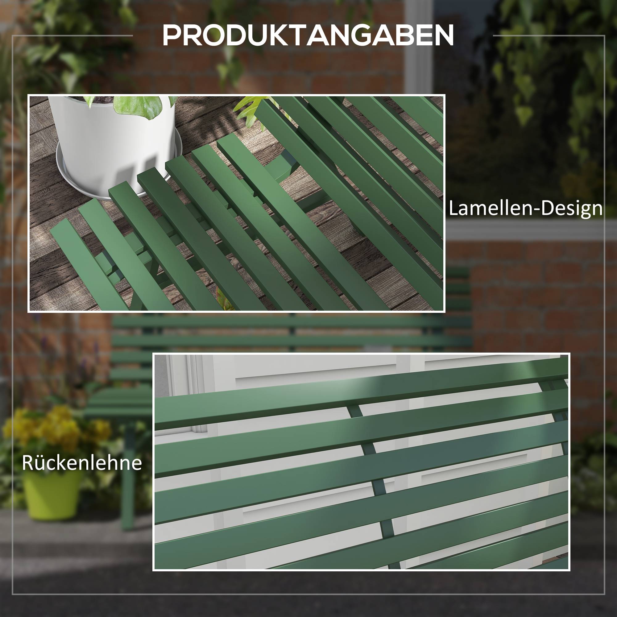 Banc de jardin, banc de parc, structure à lattes, résistant aux intempéries, aluminium, 123 x 67 x 79 cm, vert - Image 8