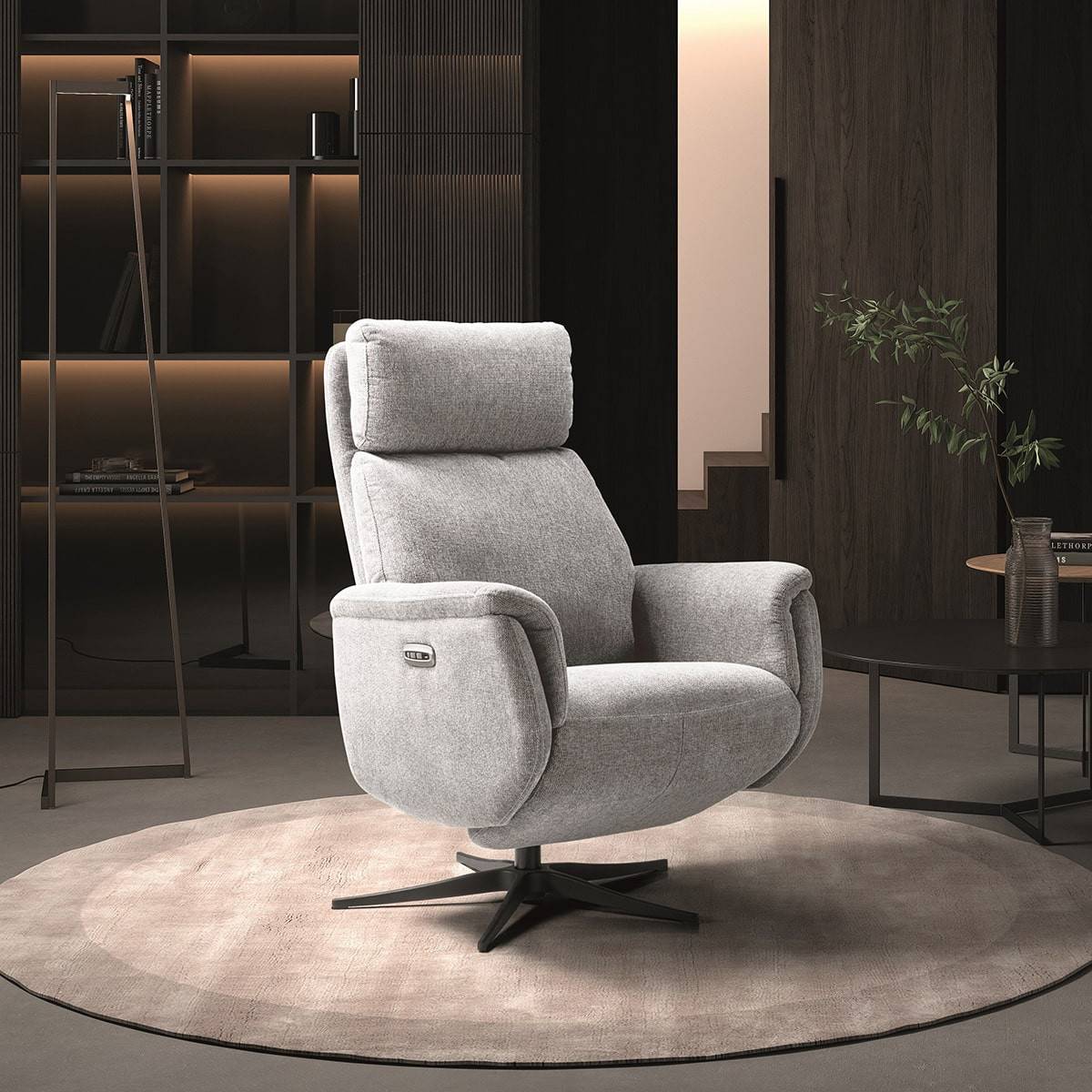 Fauteuil Relax Electrique Tissu Gris Clair Chiné - SINTRA - Image 2