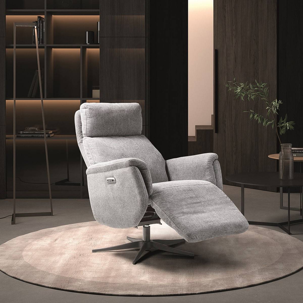 Fauteuil Relax Electrique Tissu Gris Clair Chiné - SINTRA - Image 4