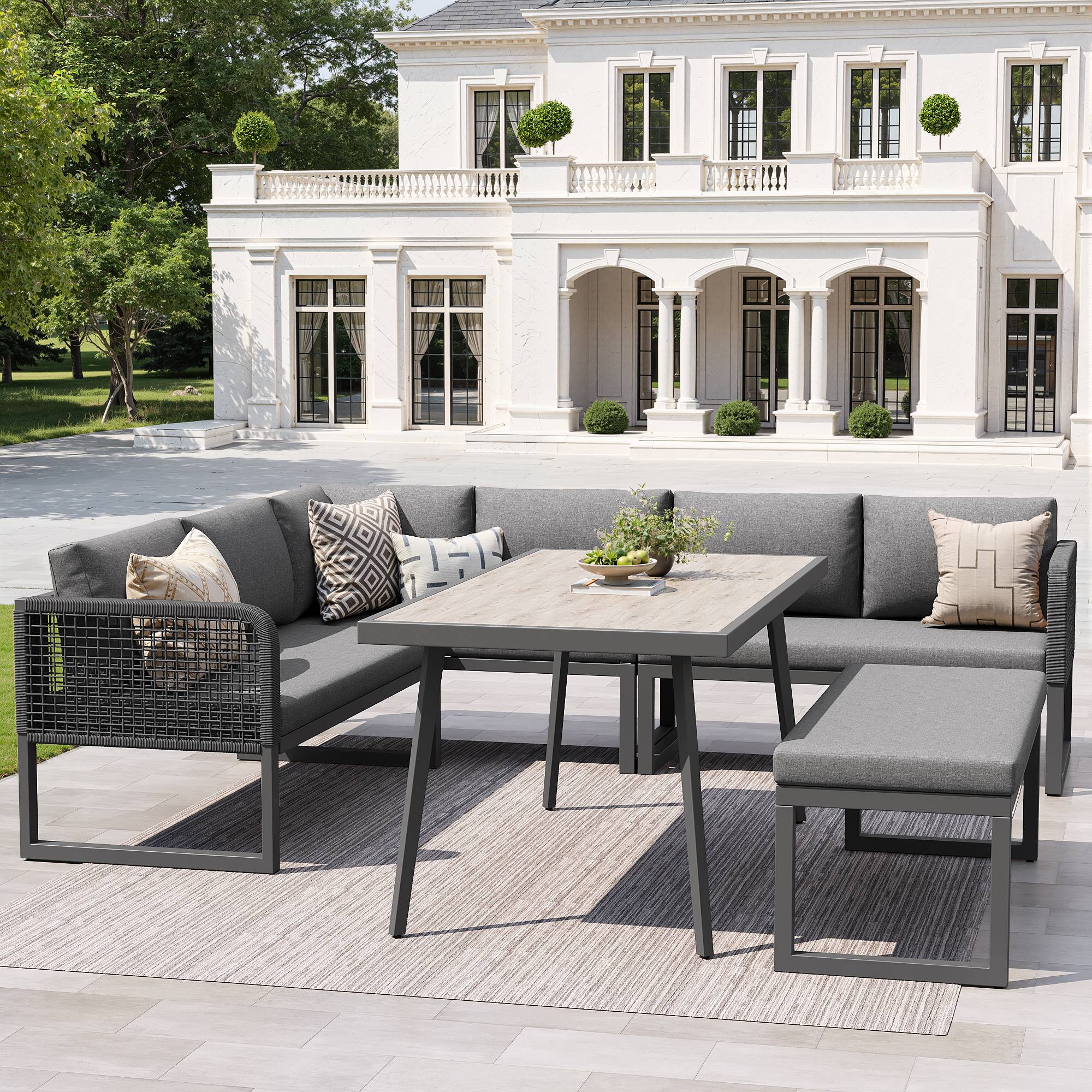 KOMHTOM - Ensemble de meubles de jardin avec coussins de haute qualité, rotin PE tressé à la main, résistant aux intempéries, gris