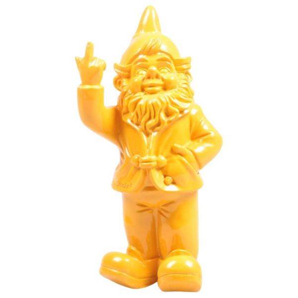 Stoobz - Nain de jardin en résine doigt d'honneur 7 x 8 x 20 cm Jaune Stoobz
