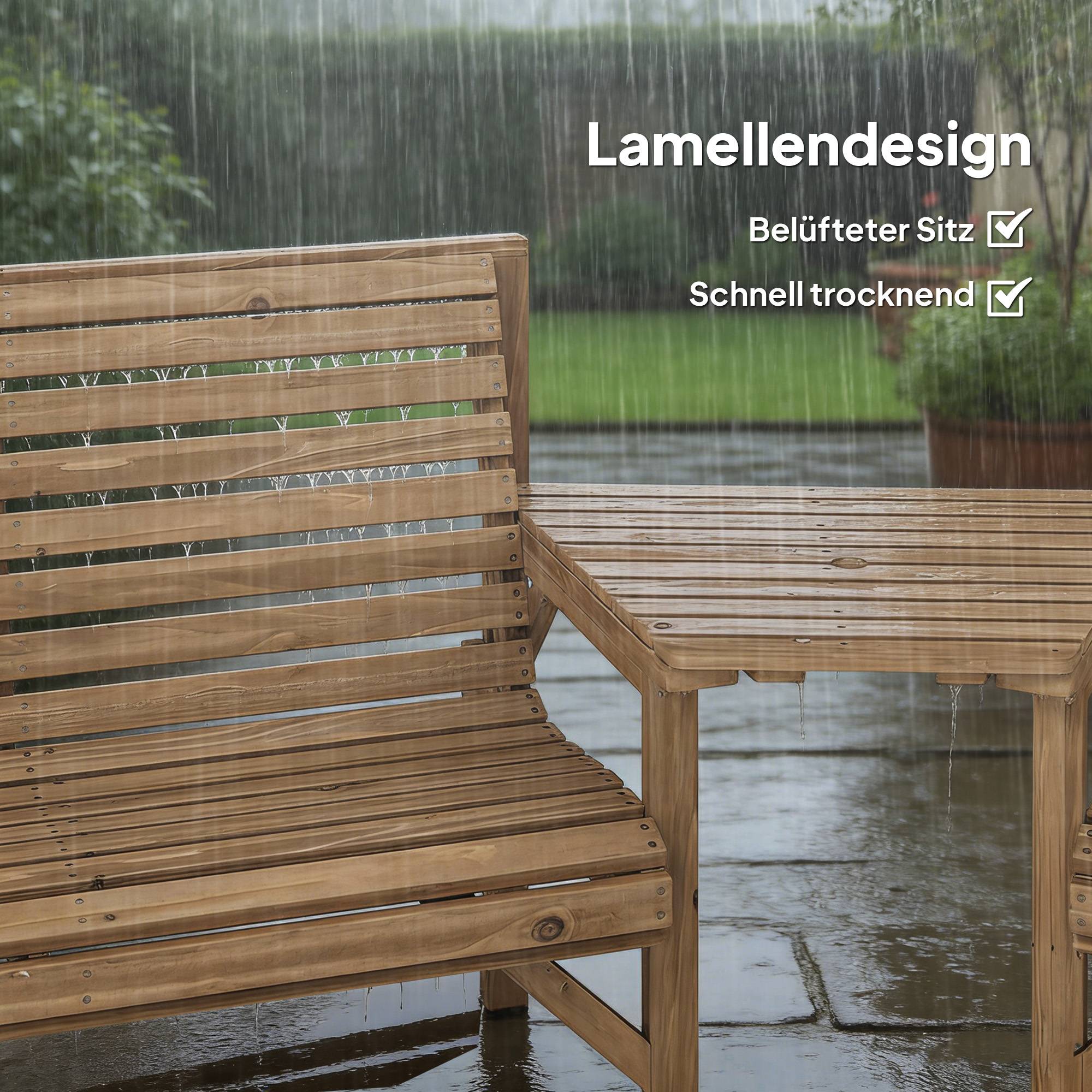 Ensemble de 3 chaises de jardin, mobilier de balcon avec trou pour parasol, chaise de jardin, banc, table amovible, 121 x 65 x 90 cm, bois naturel - Image 10