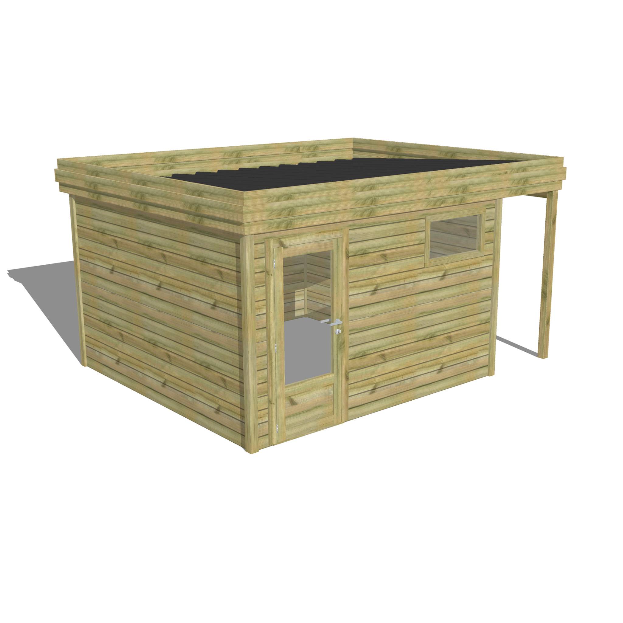 ABRI DE JARDIN bois autoclave 27mm - 4,44x3,44m / 15m2 - Bac acier ...