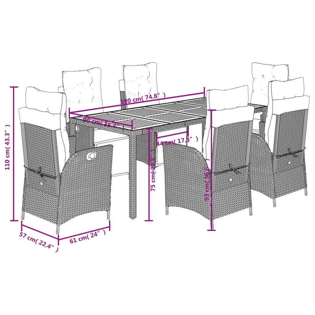 Table et Chaises de Jardin 6 Personnes, Plateau en Acacia 190cm, Fauteuils Inclinables Résine Tressée Noire – ComfortXL Outdoor Living - Image 9