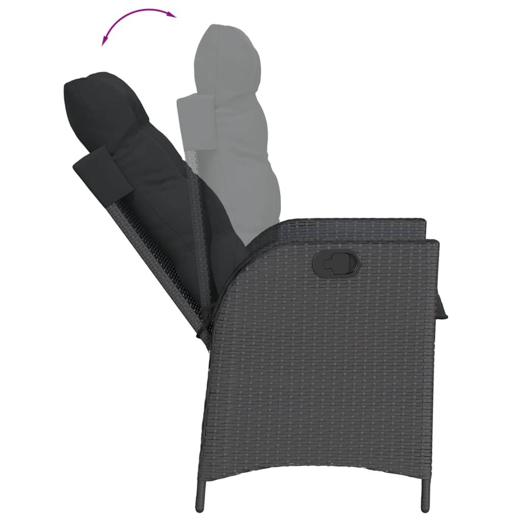 Table et Chaises de Jardin 6 Personnes, Plateau en Acacia 190cm, Fauteuils Inclinables Résine Tressée Noire – ComfortXL Outdoor Living - Image 4