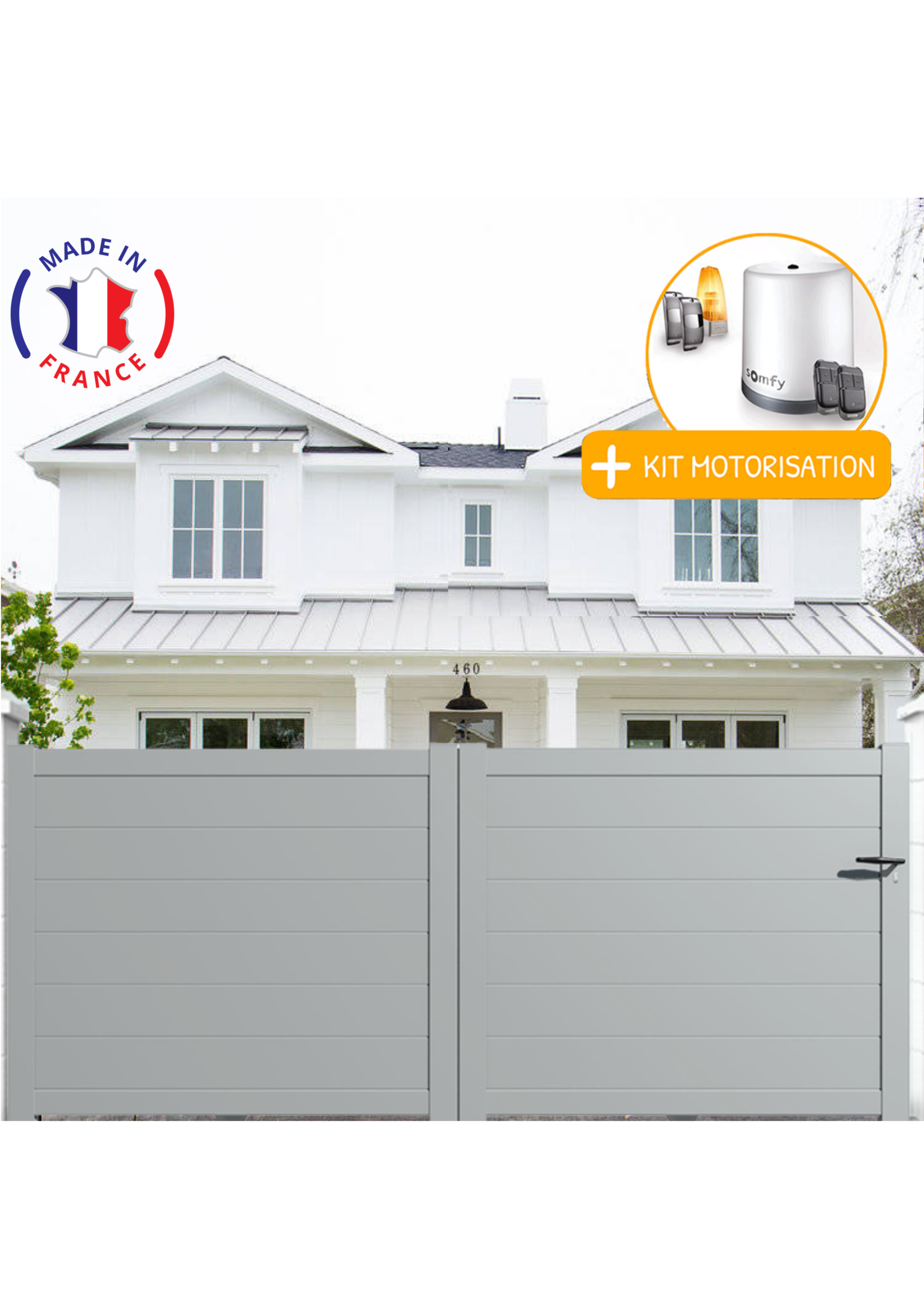 Portail Packit - Portail alu coulissant plein en kit +MOT dim. L.3500 (entre piliers) X H.1700 mm  Gris Lumière (RAL 7035)