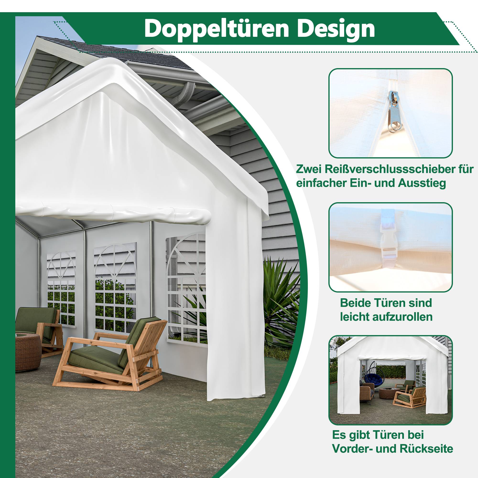 Tente véhicule 3x6m double porte roulante, structure robuste résistante aux intempéries toit et côtés amovibles - Image 3