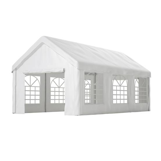 Tente véhicule 3x6m double porte roulante, structure robuste résistante aux intempéries toit et côtés amovibles - Image 1