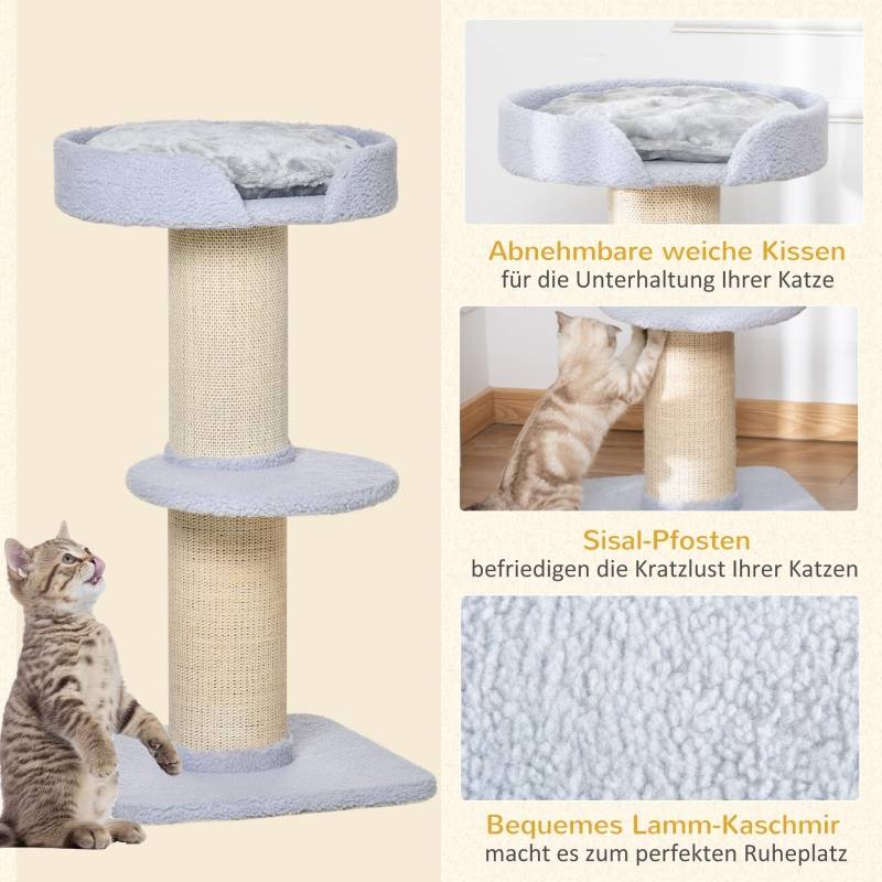 Arbre à chat support 30kg, poteau à griffer, plateforme, sisal bleu clair 45x45x91cm - Image 5