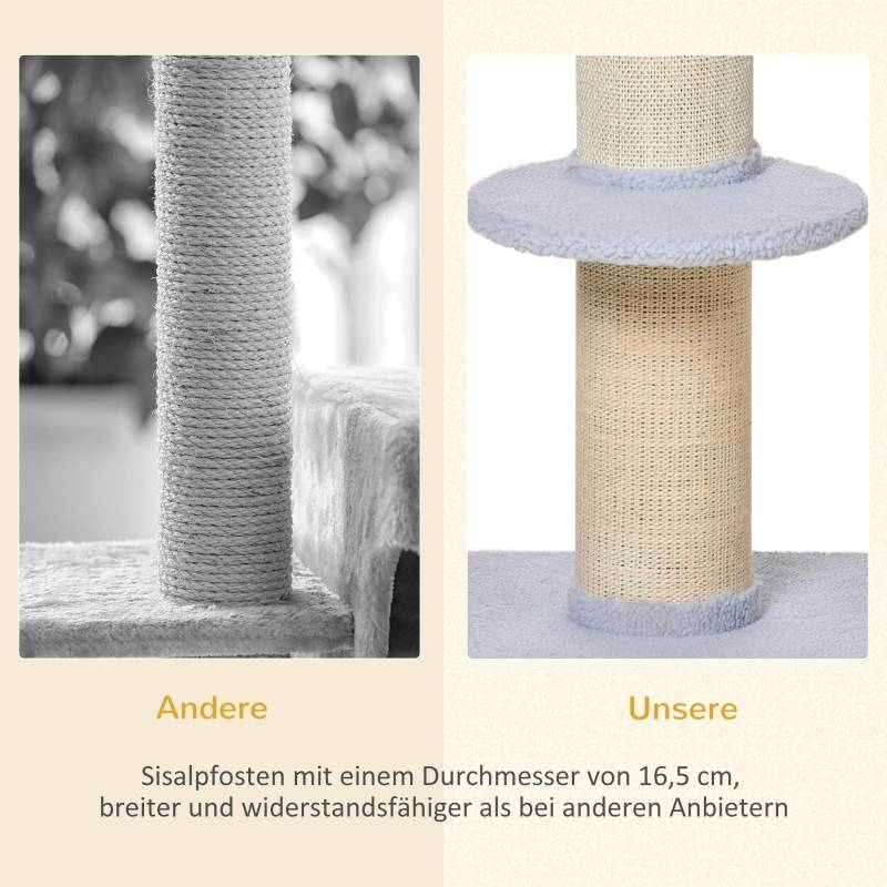Arbre à chat support 30kg, poteau à griffer, plateforme, sisal bleu clair 45x45x91cm - Image 6