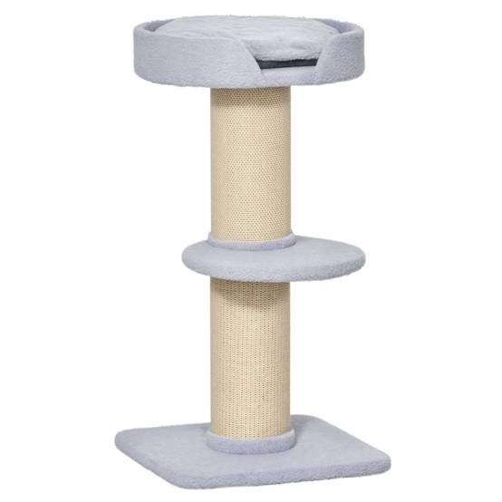 Arbre à chat support 30kg, poteau à griffer, plateforme, sisal bleu clair 45x45x91cm - Image 1