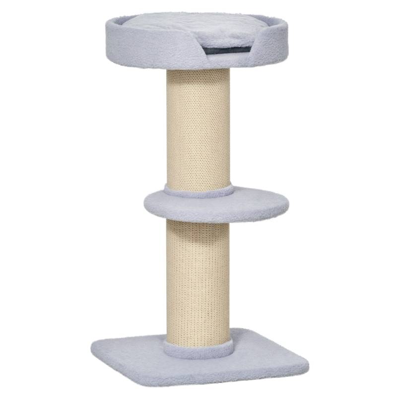 Arbre à chat support 30kg, poteau à griffer, plateforme, sisal bleu clair 45x45x91cm - Image 1
