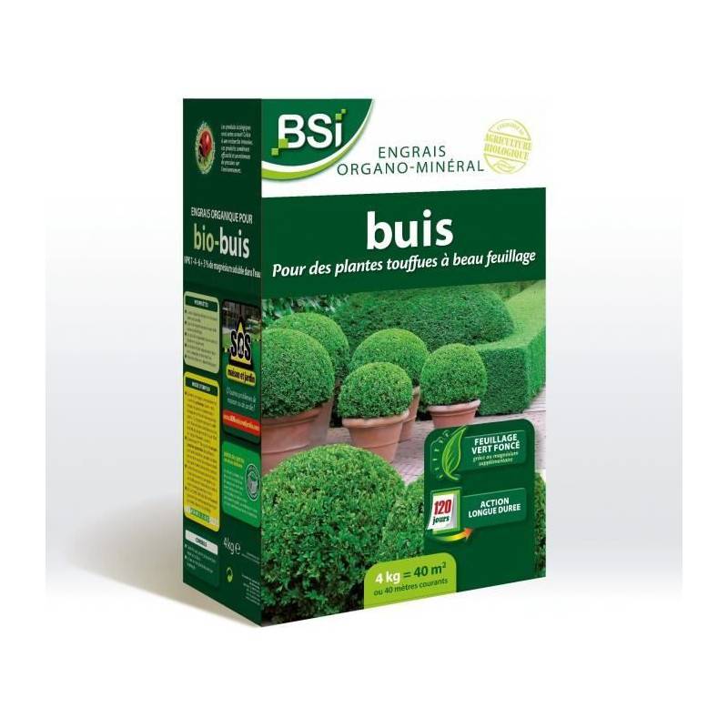 BSI - Bsi - Engrais Bio Buis - Feuillage Etincelant Et Vert Fonçé - Action Longue Durée - 4kg - Jusqu'a 40 M² - Uab