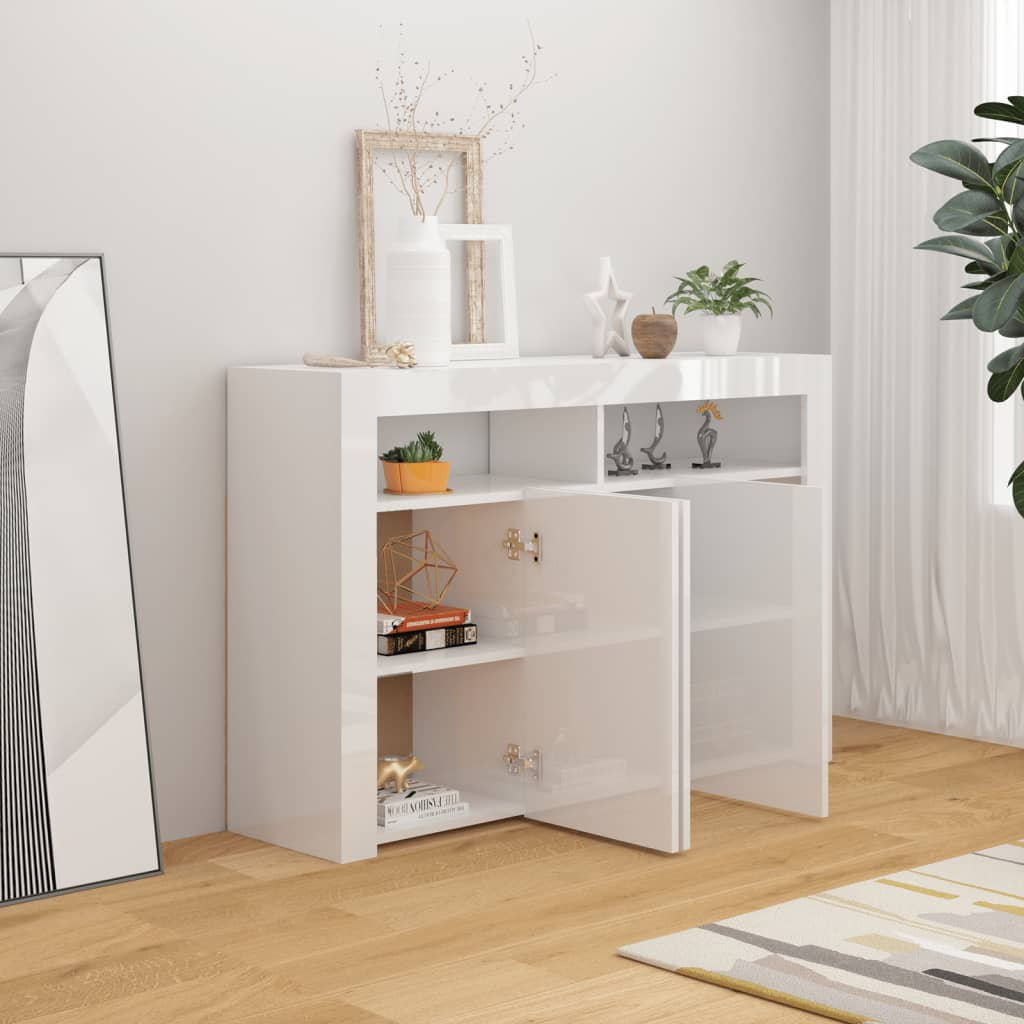 Vidaxl - Buffet avec lumières LED blanc brillant 115,5x30x75 cm - vidaXL - Imagen 2