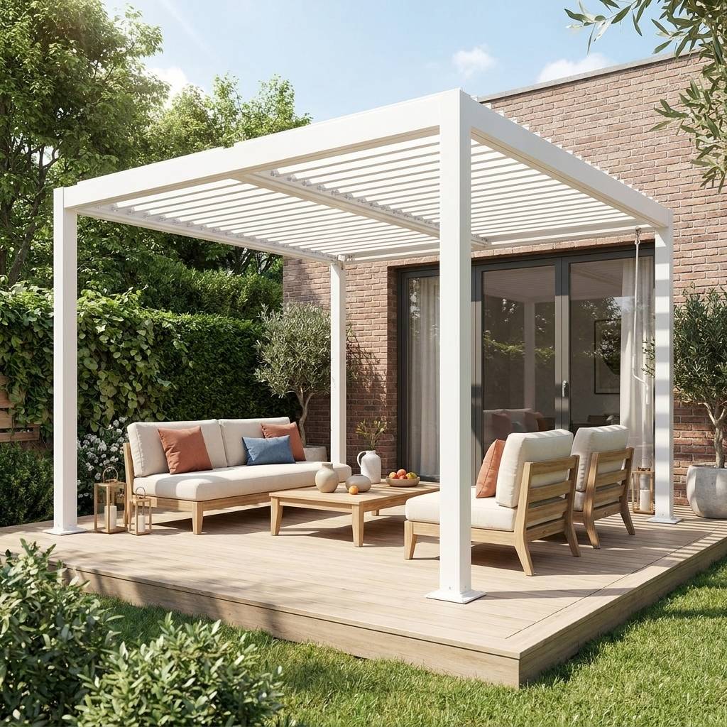 Pergola bioclimatique blanche. aluminium et acier. 3x3m. lames orientables | sweeek - Image 1