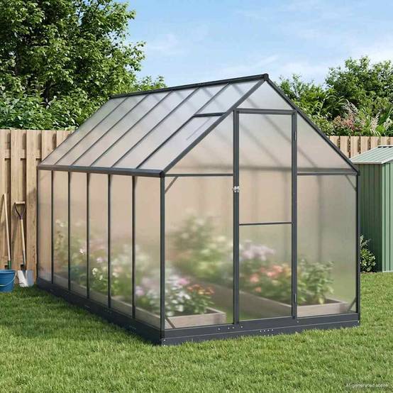 PANGIVO - Serre de jardin aluminium et acier galvanisé anthracite 183.5 x 363.5 x 207 cm - PANGIVO - Image 1