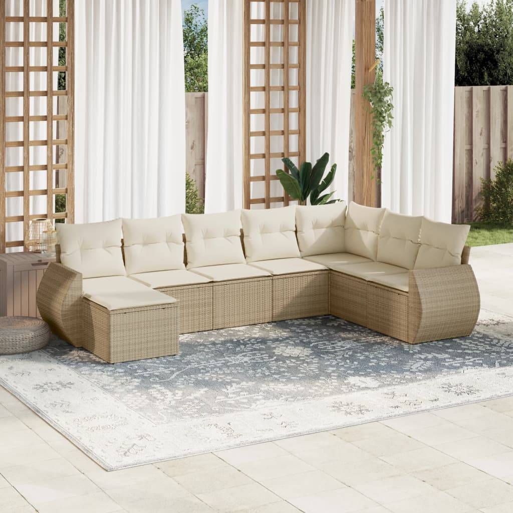 Salon de Jardin Bas 8 Places en Poly Rotin Beige Modulable avec Coussins Confortables 8 Pièces – ComfortXL Outdoor Living - Image 1