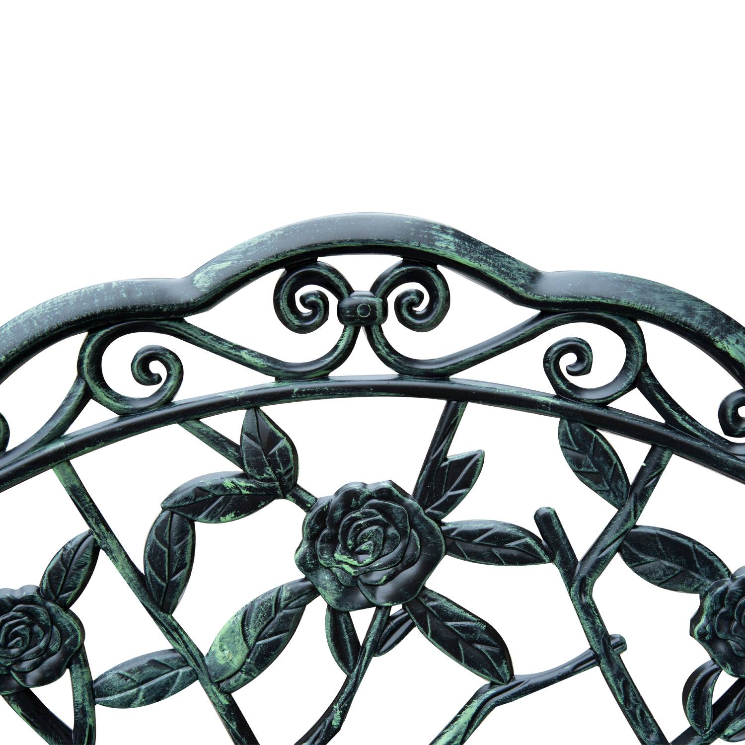 Outsunny - Banc de jardin 2 places style néo-rétro motif rose lignes fuselées 100L x 54l x 78H cm fonte d'aluminium vert vieilli - Outsunny - Imagen 6