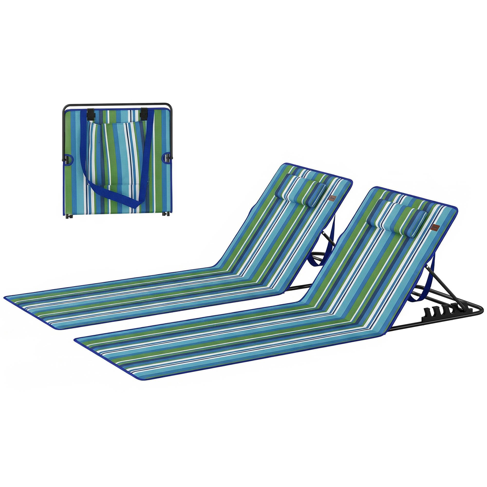Ensemble de 2 tapis de plage pliables et légers avec dossier réglable, appui-tête et sac de rangement. - Image 2