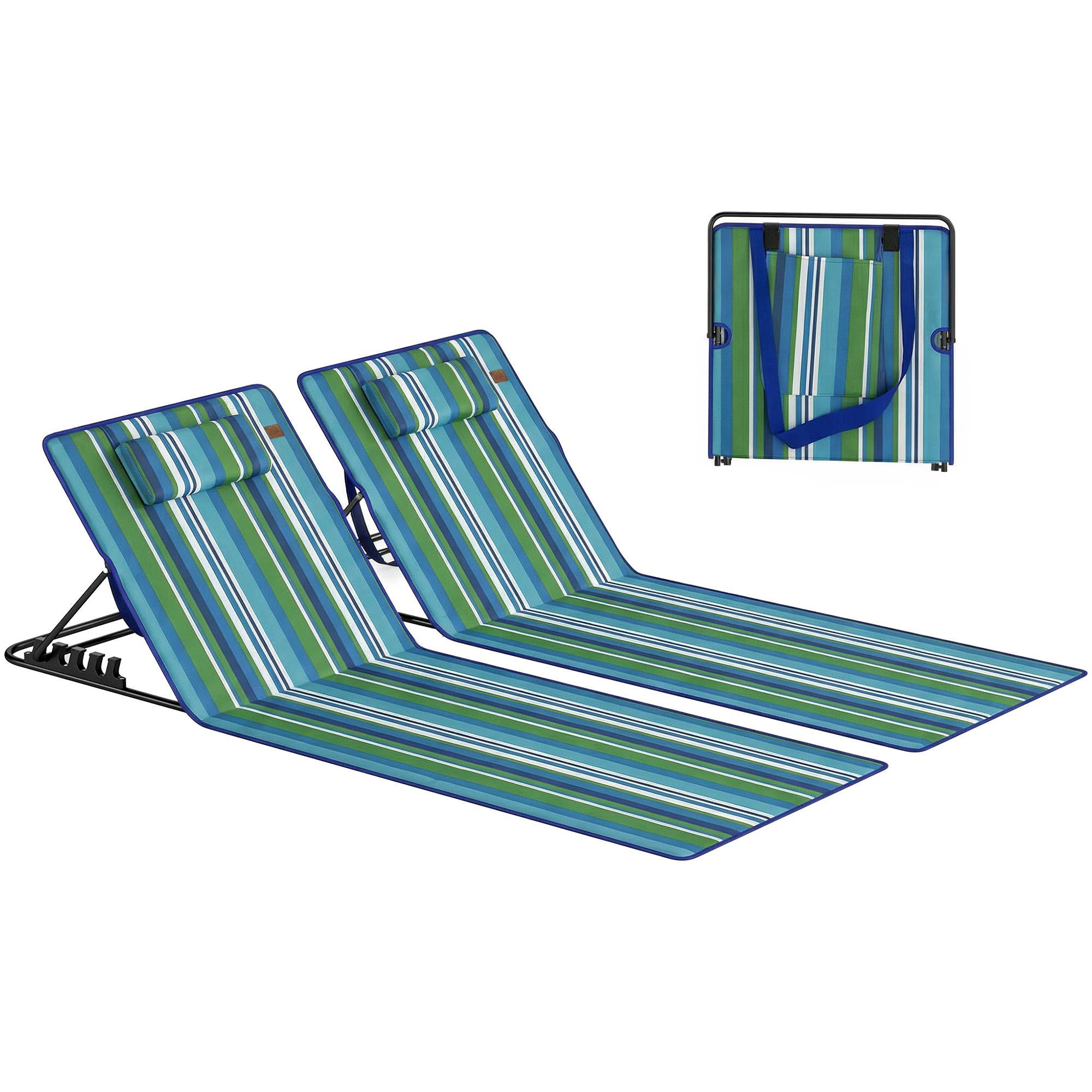 Ensemble de 2 tapis de plage pliables et légers avec dossier réglable, appui-tête et sac de rangement. - Image 1