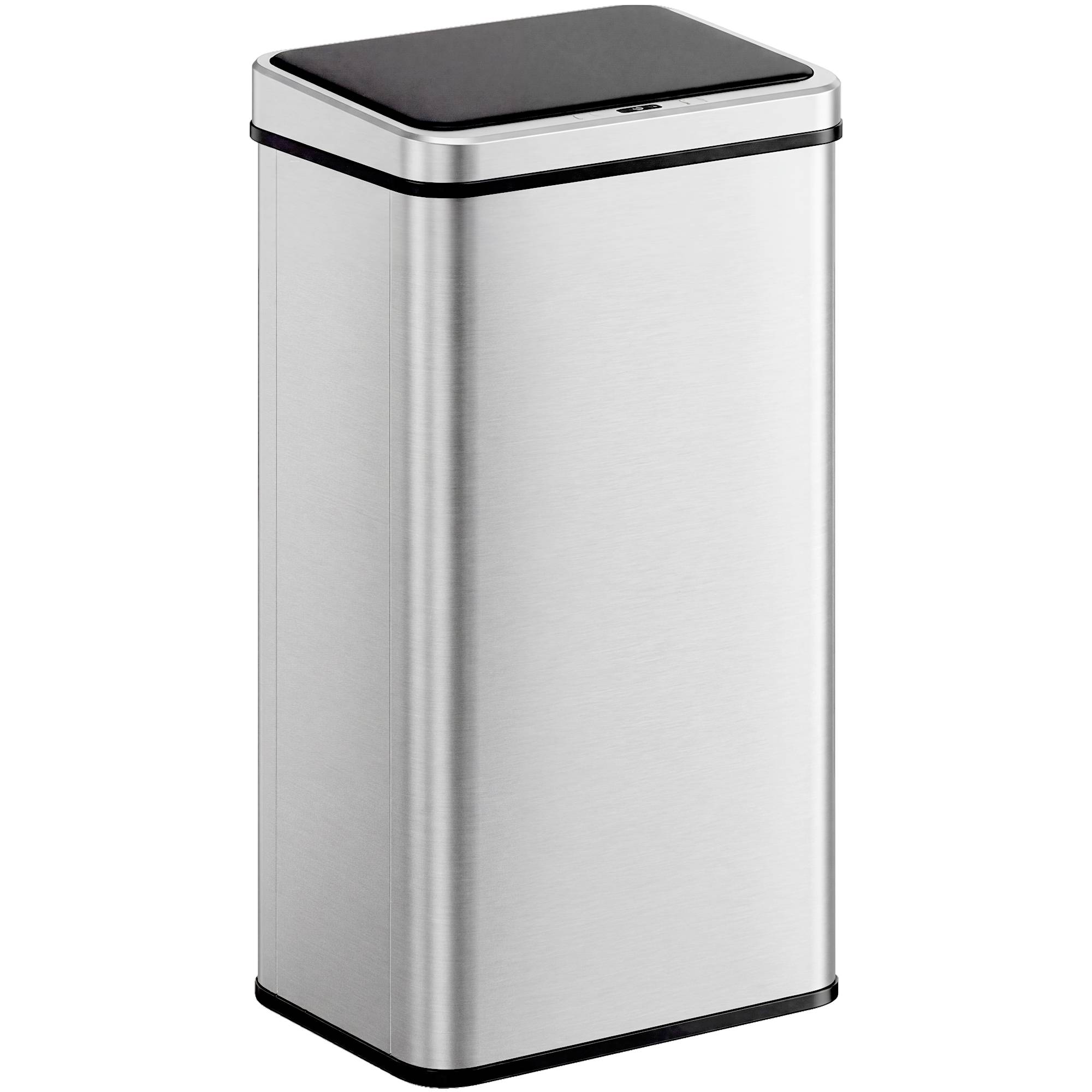 Sans Marque - Poubelle acier inoxydable 50 L couvercle fermeture amortie détecteur mouvement 35,5x26x67 cm argent - Image 1