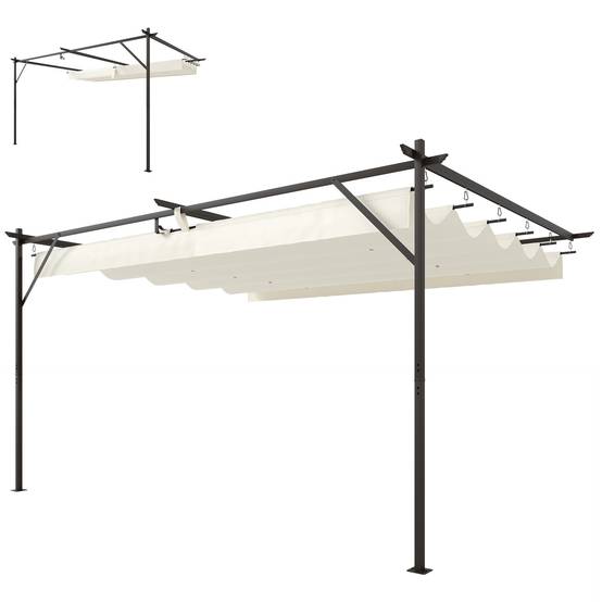 Pergola Adossée Acier Toile Rétractable Coulissante Drainage 3x4m Blanc Crème - ComfortXL Outdoor Living - Image 2