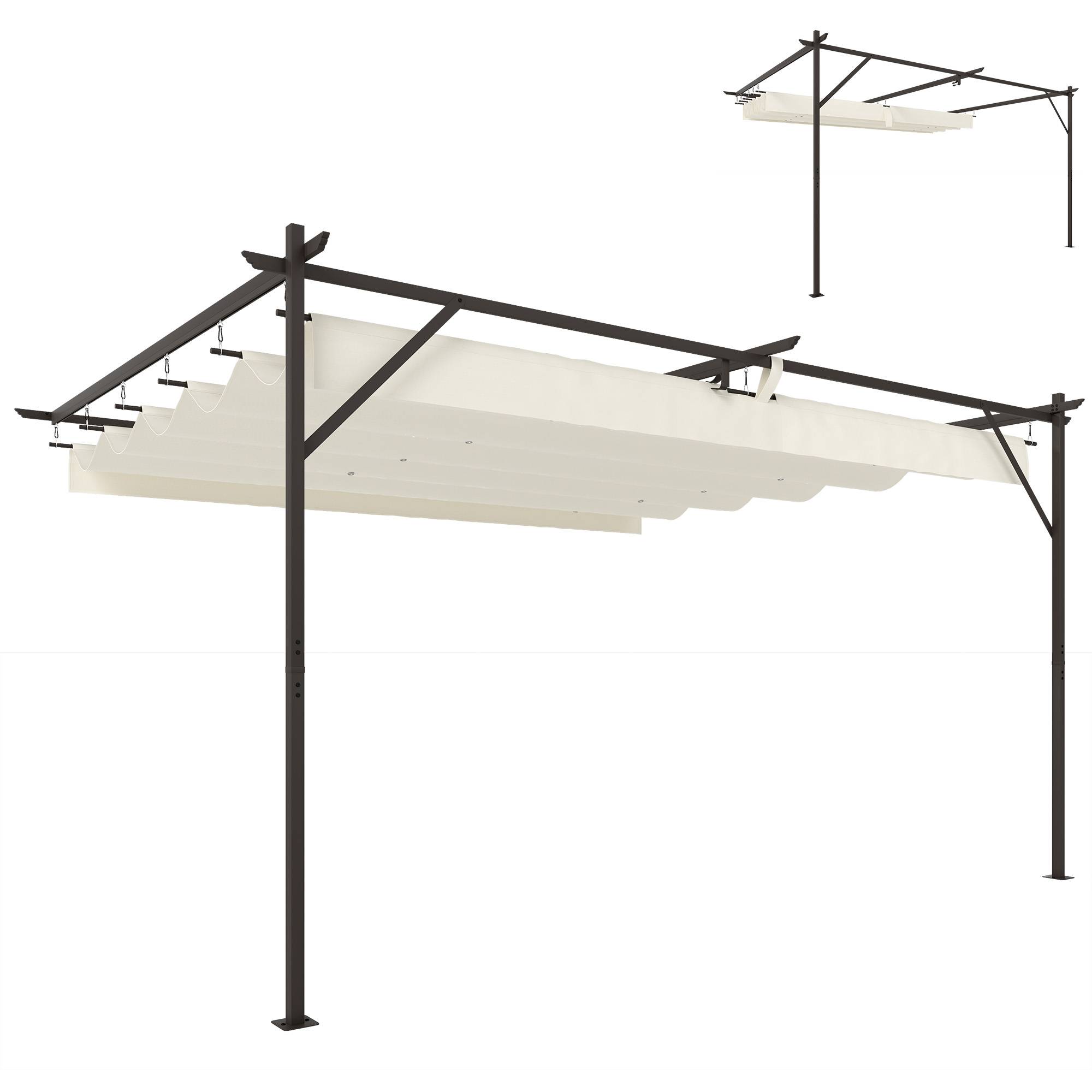 Pergola Adossée Acier Toile Rétractable Coulissante Drainage 3x4m Blanc Crème - ComfortXL Outdoor Living - Image 1