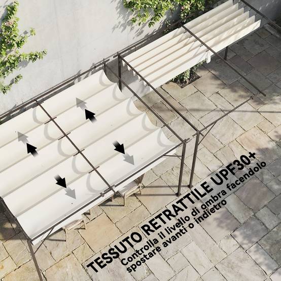 Pergola Adossée Acier Toile Rétractable Coulissante Drainage 3x4m Blanc Crème - ComfortXL Outdoor Living - Image 7