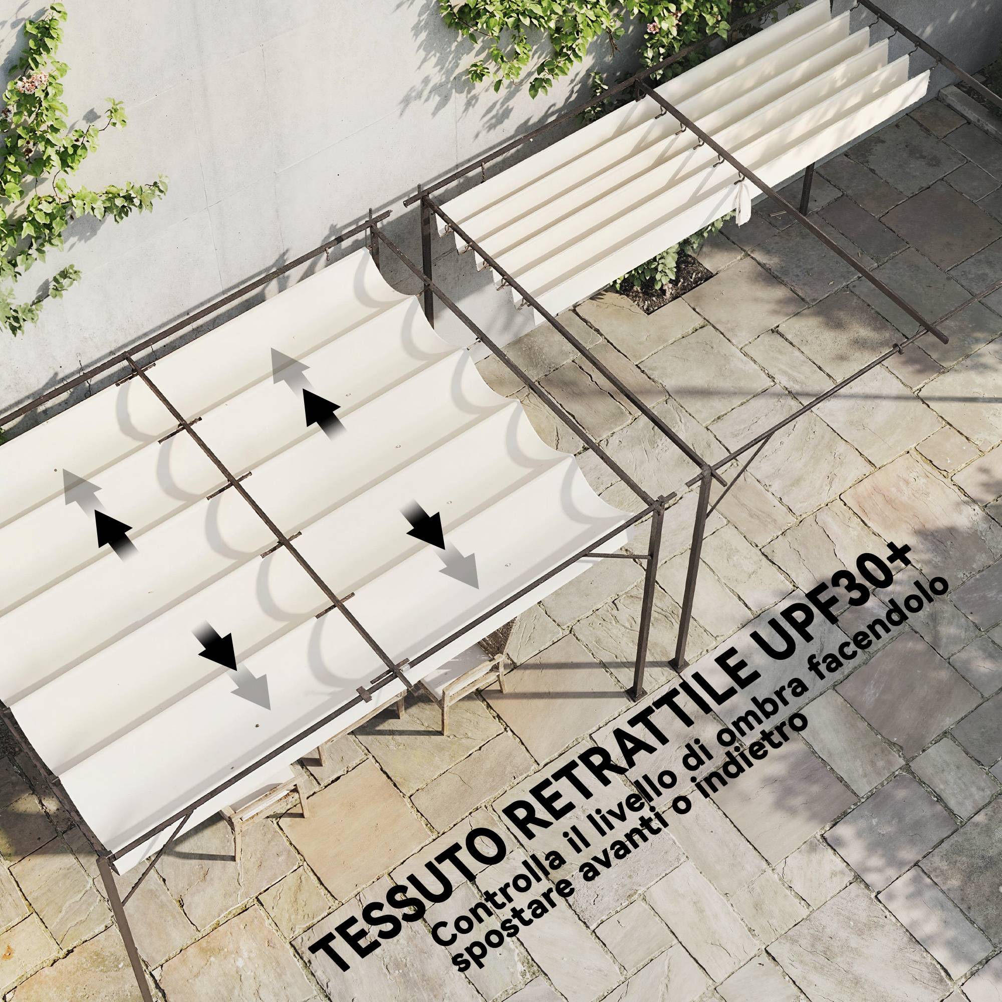 Pergola Adossée Acier Toile Rétractable Coulissante Drainage 3x4m Blanc Crème - ComfortXL Outdoor Living - Image 7