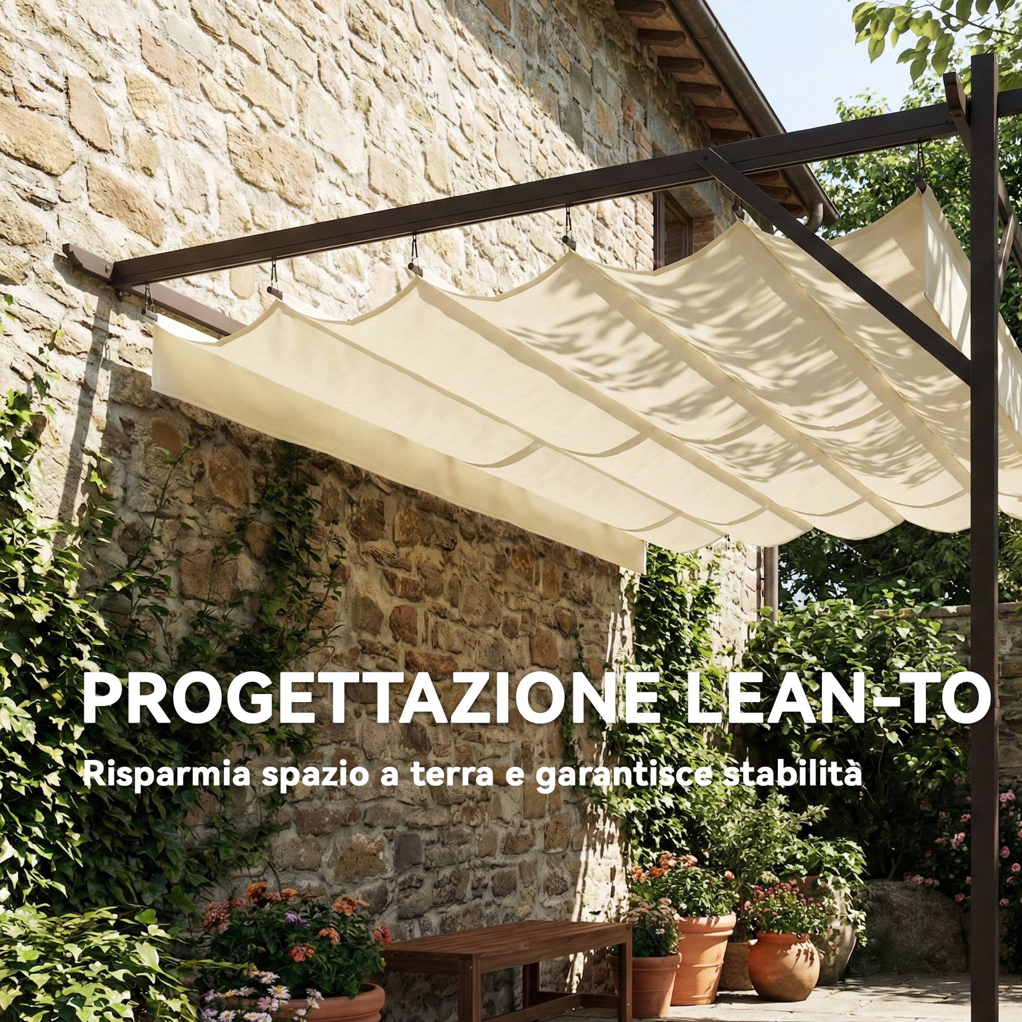 Pergola Adossée Acier Toile Rétractable Coulissante Drainage 3x4m Blanc Crème - ComfortXL Outdoor Living - Image 6