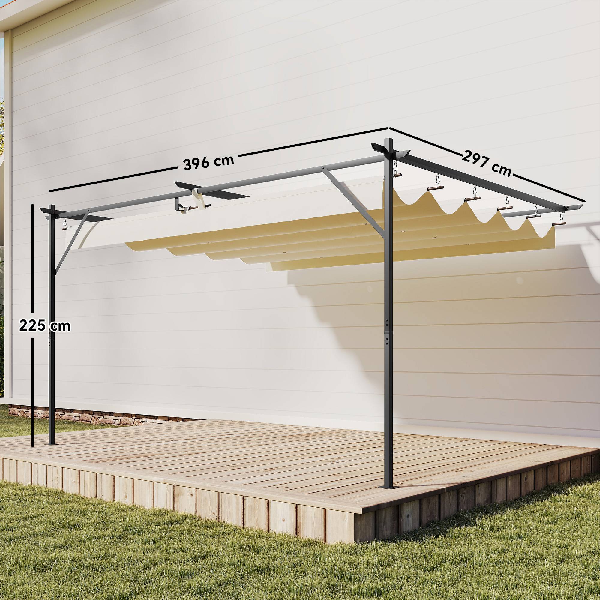 Pergola Adossée Acier Toile Rétractable Coulissante Drainage 3x4m Blanc Crème - ComfortXL Outdoor Living - Image 5