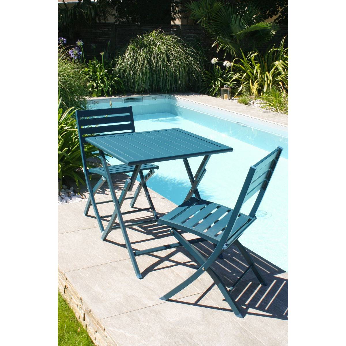 Paris Prix - Chaise de Jardin Pliante "Marius" 82cm Bleu Canard - Imagen 6