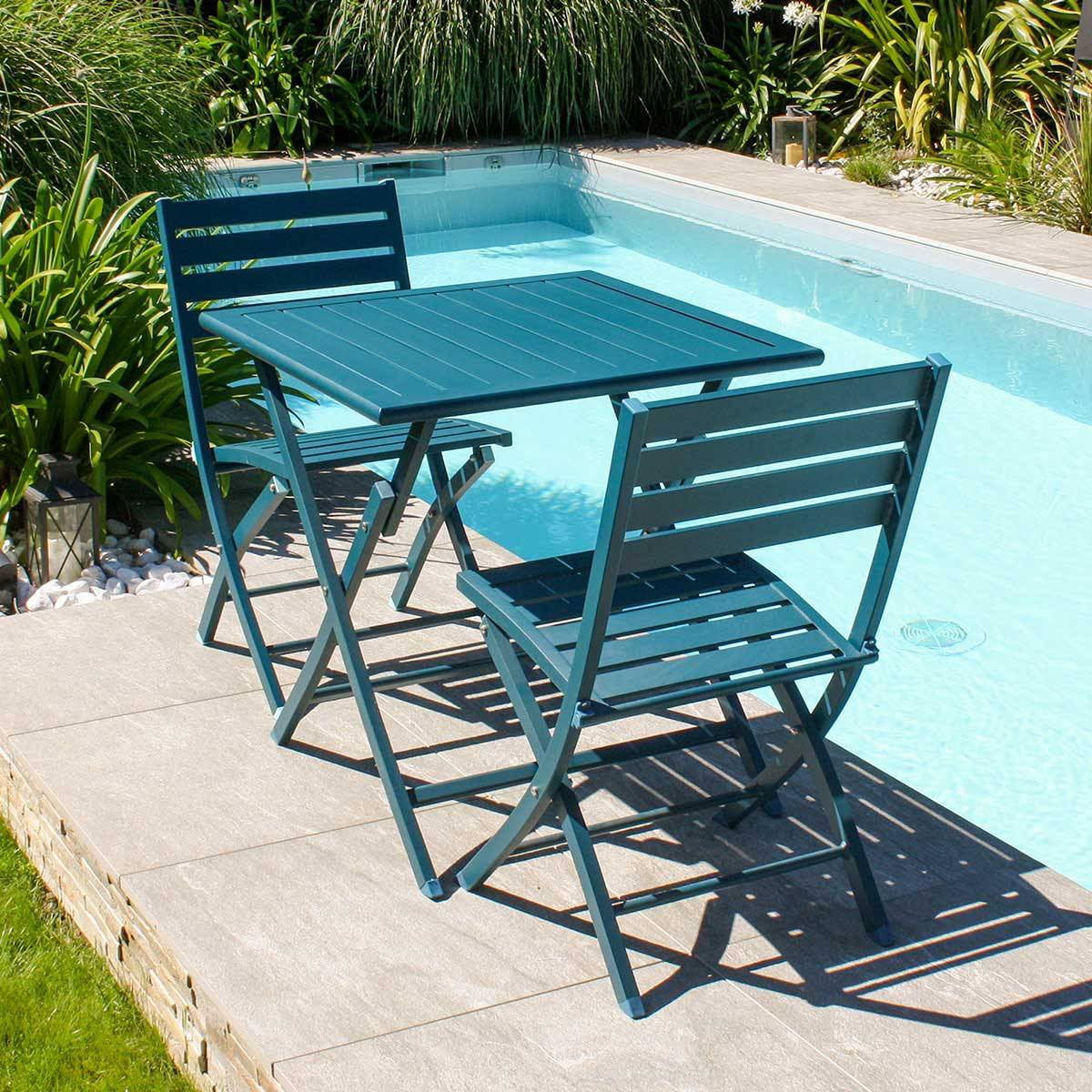 Paris Prix - Chaise de Jardin Pliante "Marius" 82cm Bleu Canard - Imagen 5