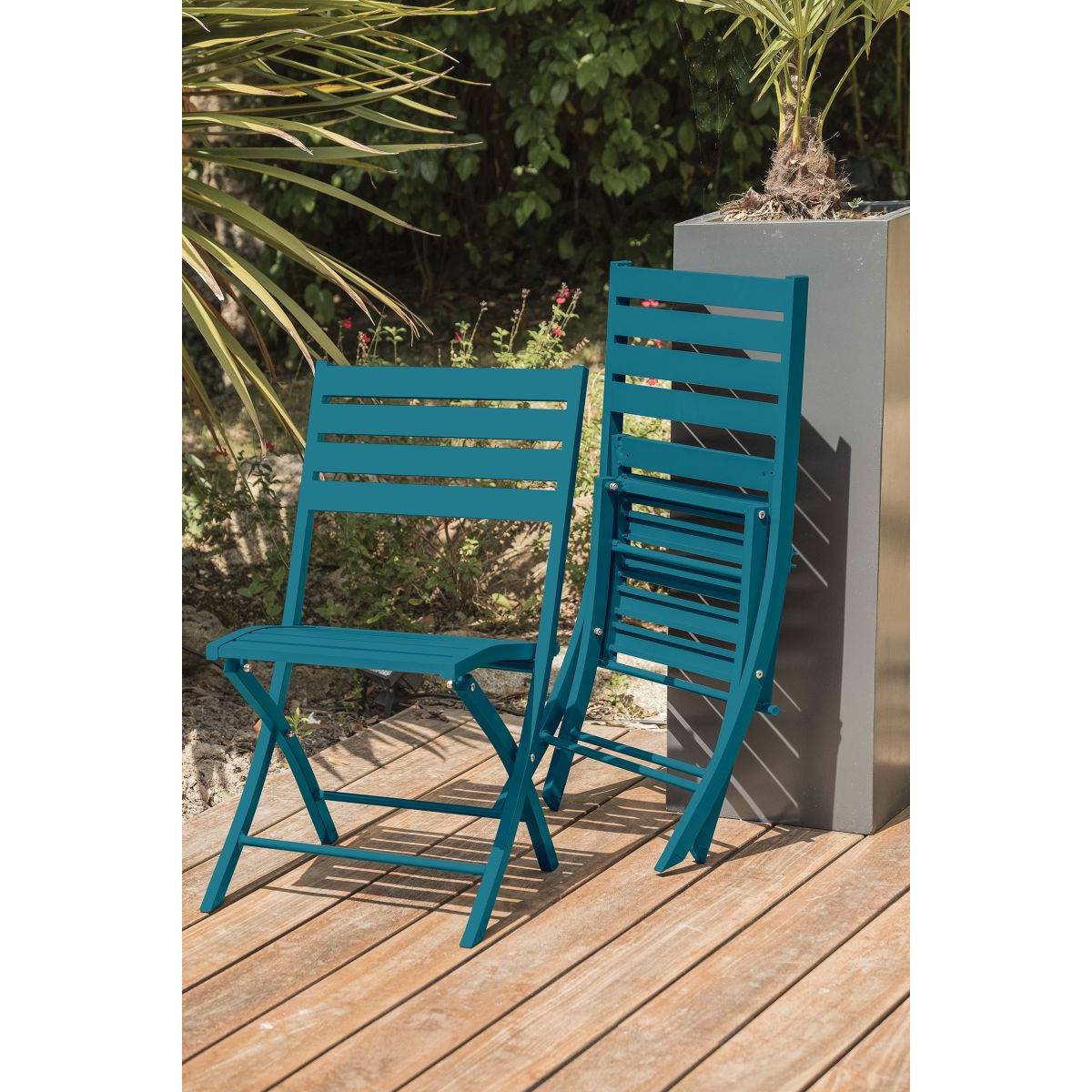 Paris Prix - Chaise de Jardin Pliante "Marius" 82cm Bleu Canard - Imagen 4