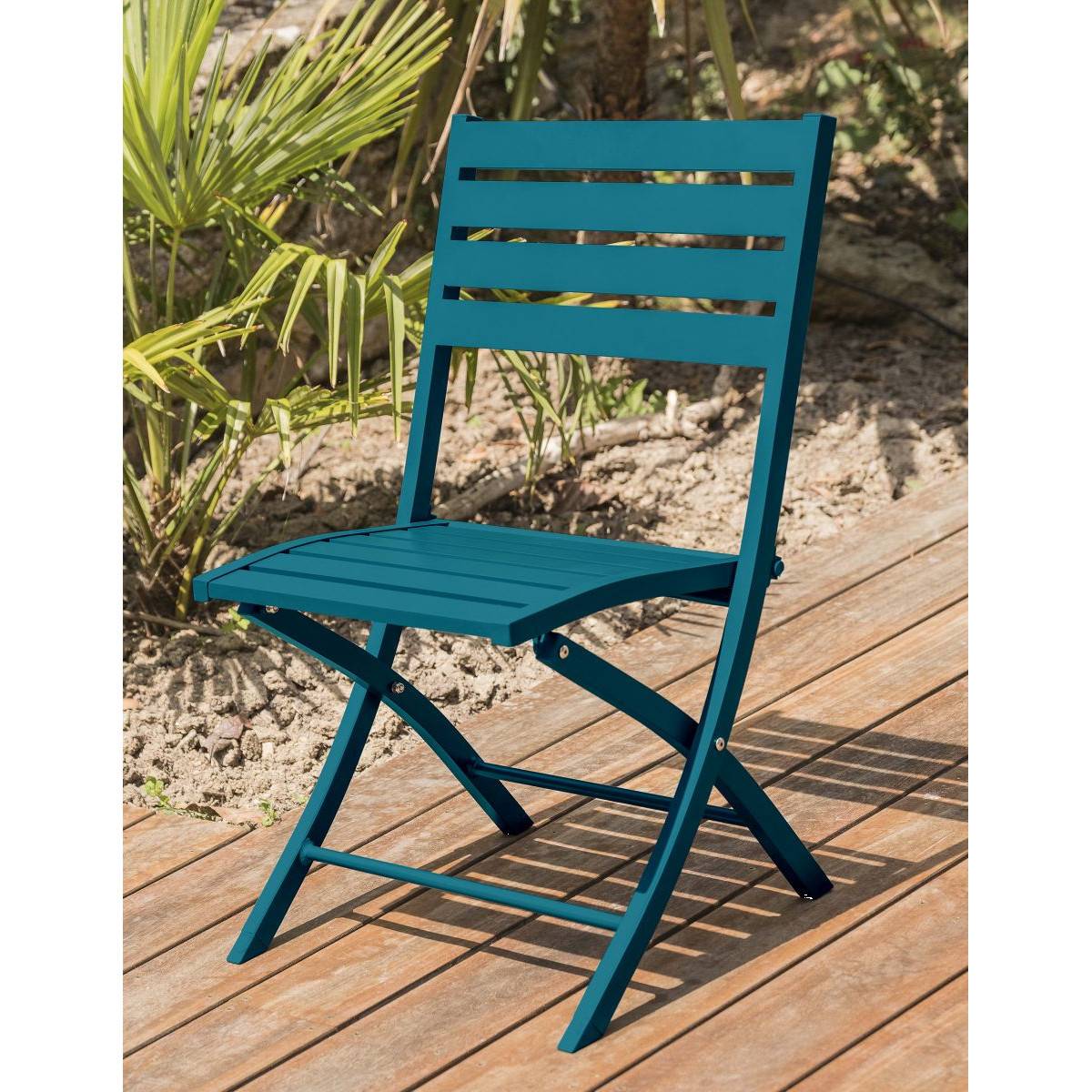 Paris Prix - Chaise de Jardin Pliante "Marius" 82cm Bleu Canard - Imagen 3