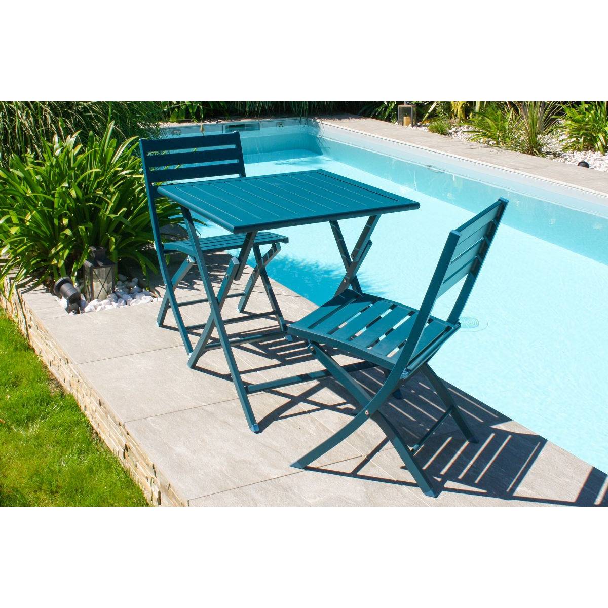 Paris Prix - Chaise de Jardin Pliante "Marius" 82cm Bleu Canard - Imagen 7