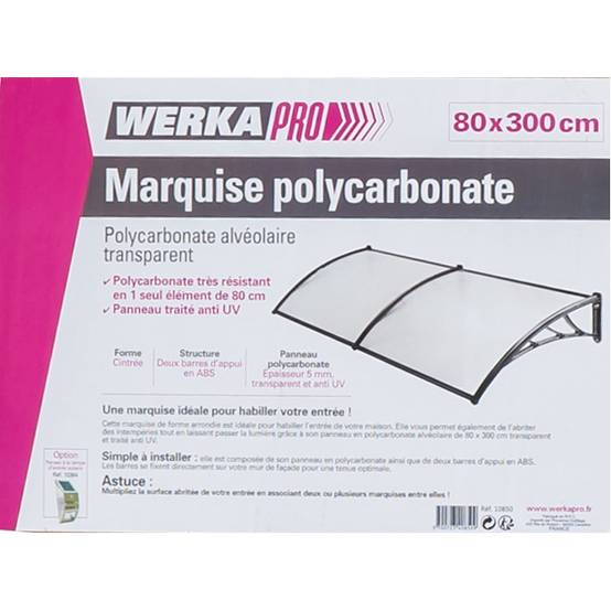 Marquise en polycarbonate 2 panneaux WERKA PRO - 80 x 300 cm - Image 2
