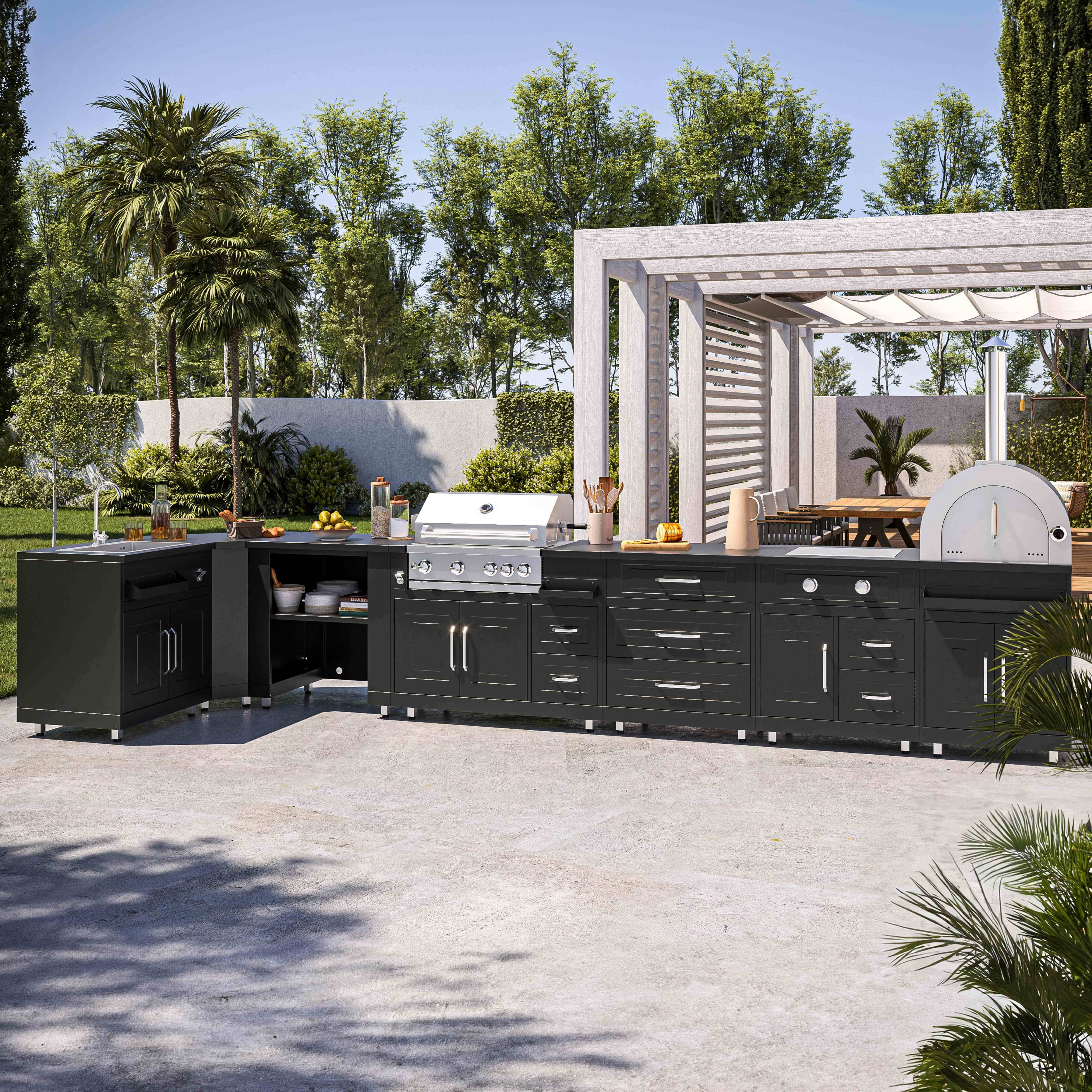 Oviala - Cuisine d'extérieur angle 7 éléments dont 3 modules de cuisson/évier Memphis - Oviala - Imagen 1