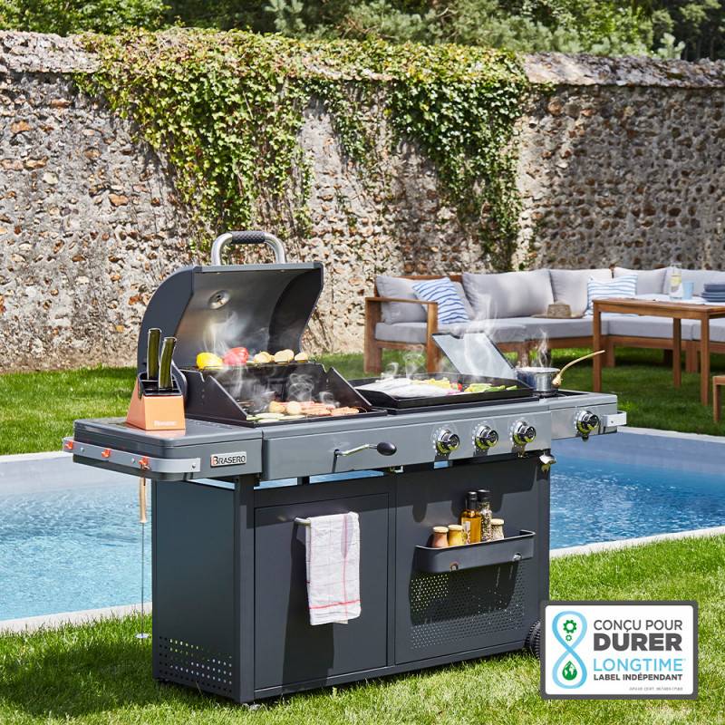 Brasero - Plancha gaz & barbecue charbon Bi-Energy XL Brasero 3 brûleurs + 1 latéral 60x42 cm 12,95 kW – Brasero