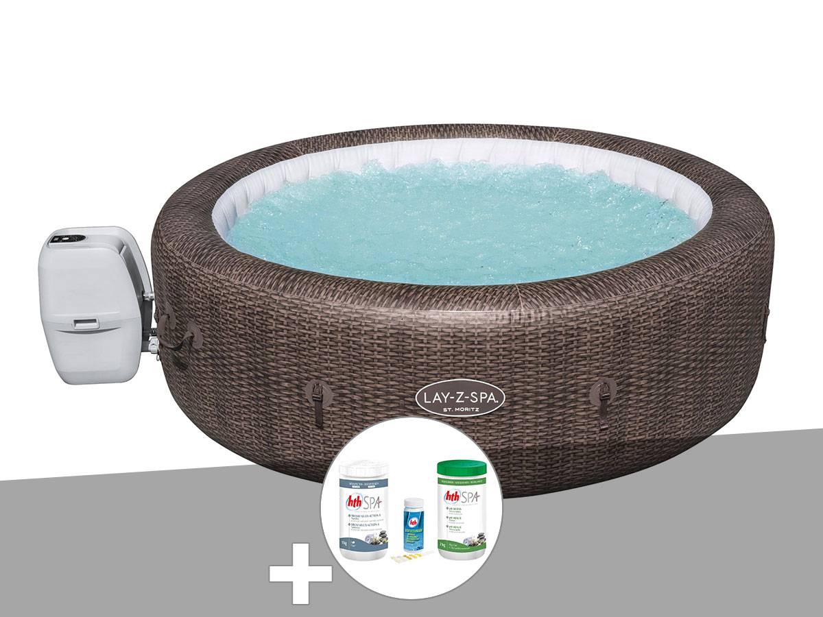 Bestway - Kit spa gonflable Bestway Lay-Z-Spa St Moritz rond Airjet 5/7 places + Kit traitement brome