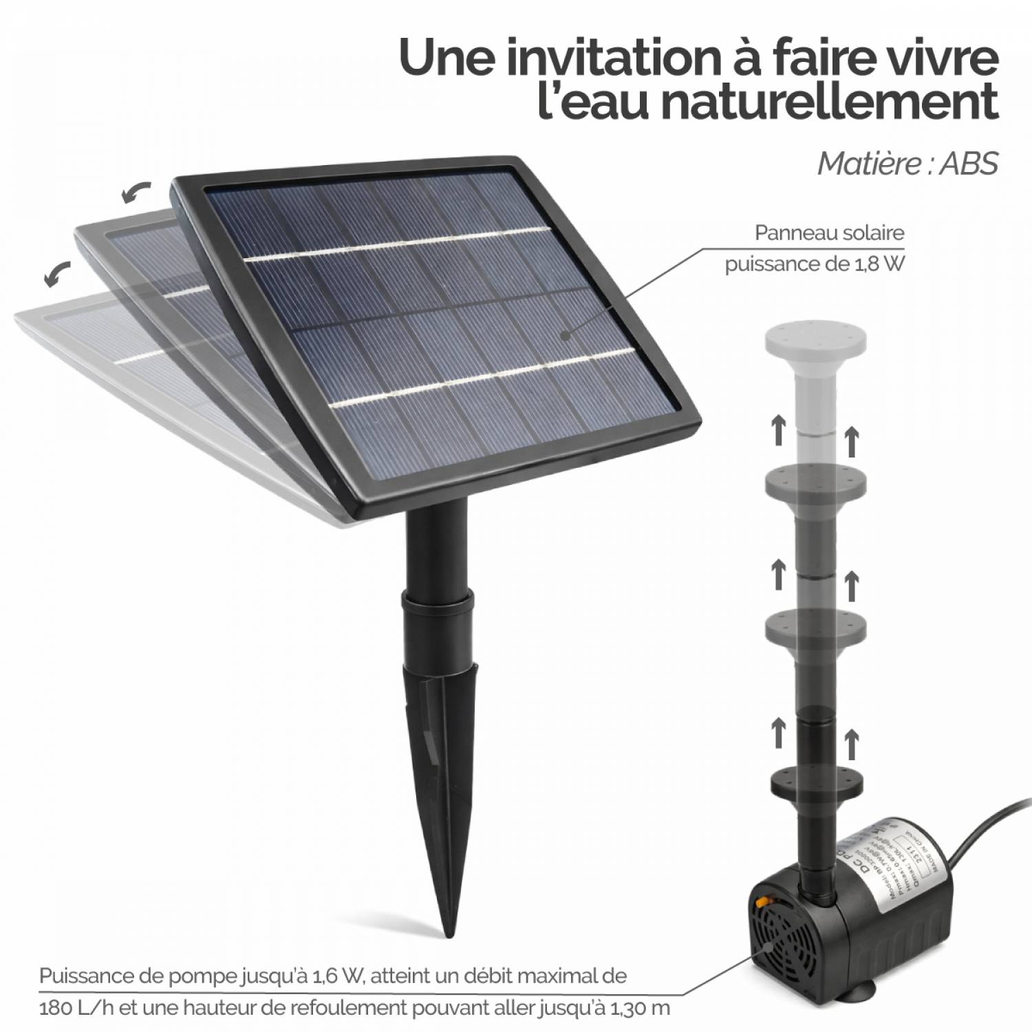 Linxor - Pompe à eau solaire pour fontaine, piscine, bassin extérieur de jardin avec câble de 3m - Noir - Linxor - Imagen 3
